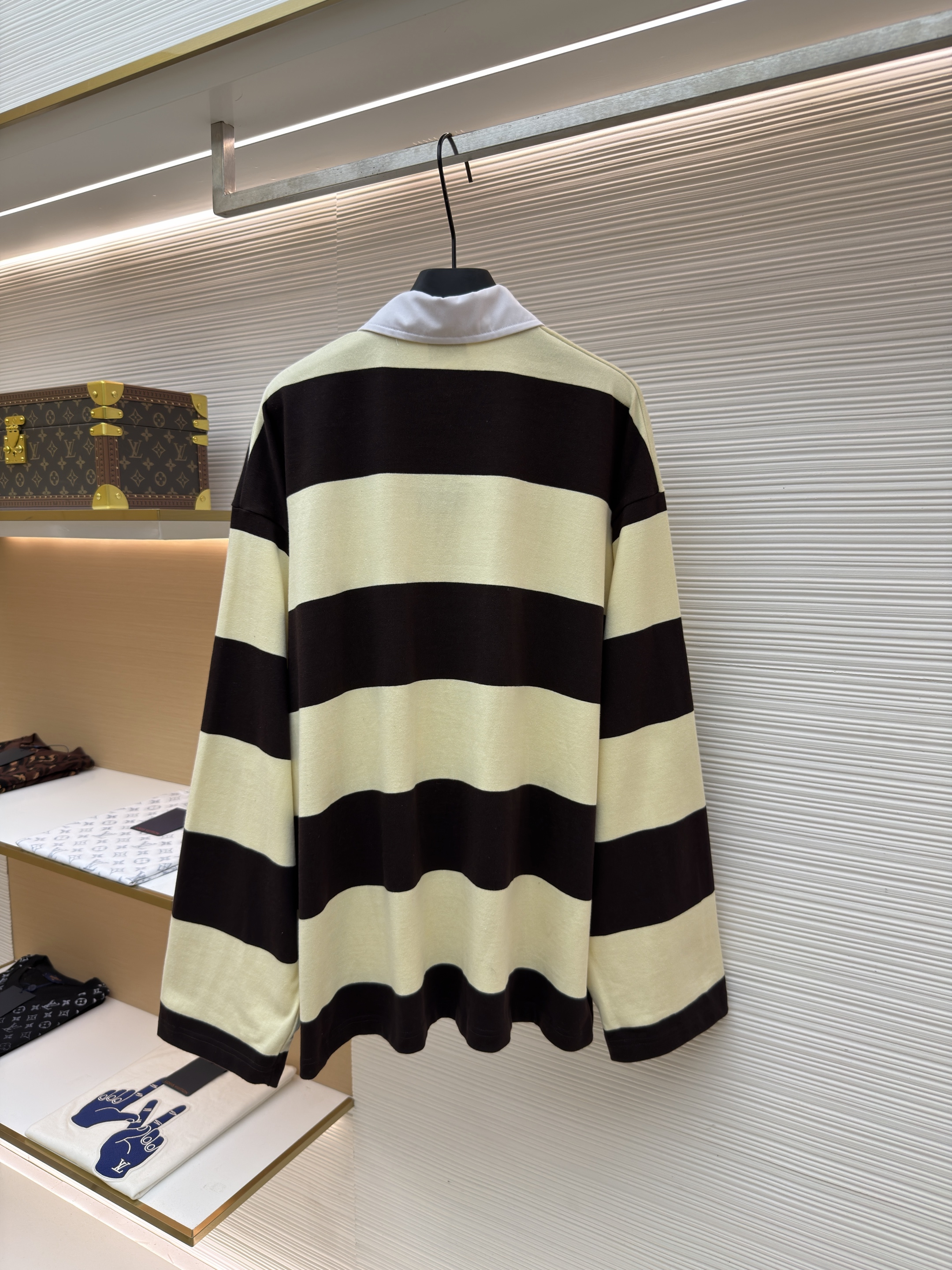 Balenciaga 巴黎世家 麦穗双B刺绣黄棕条纹Polo衫 长袖 外套 黄色 B0