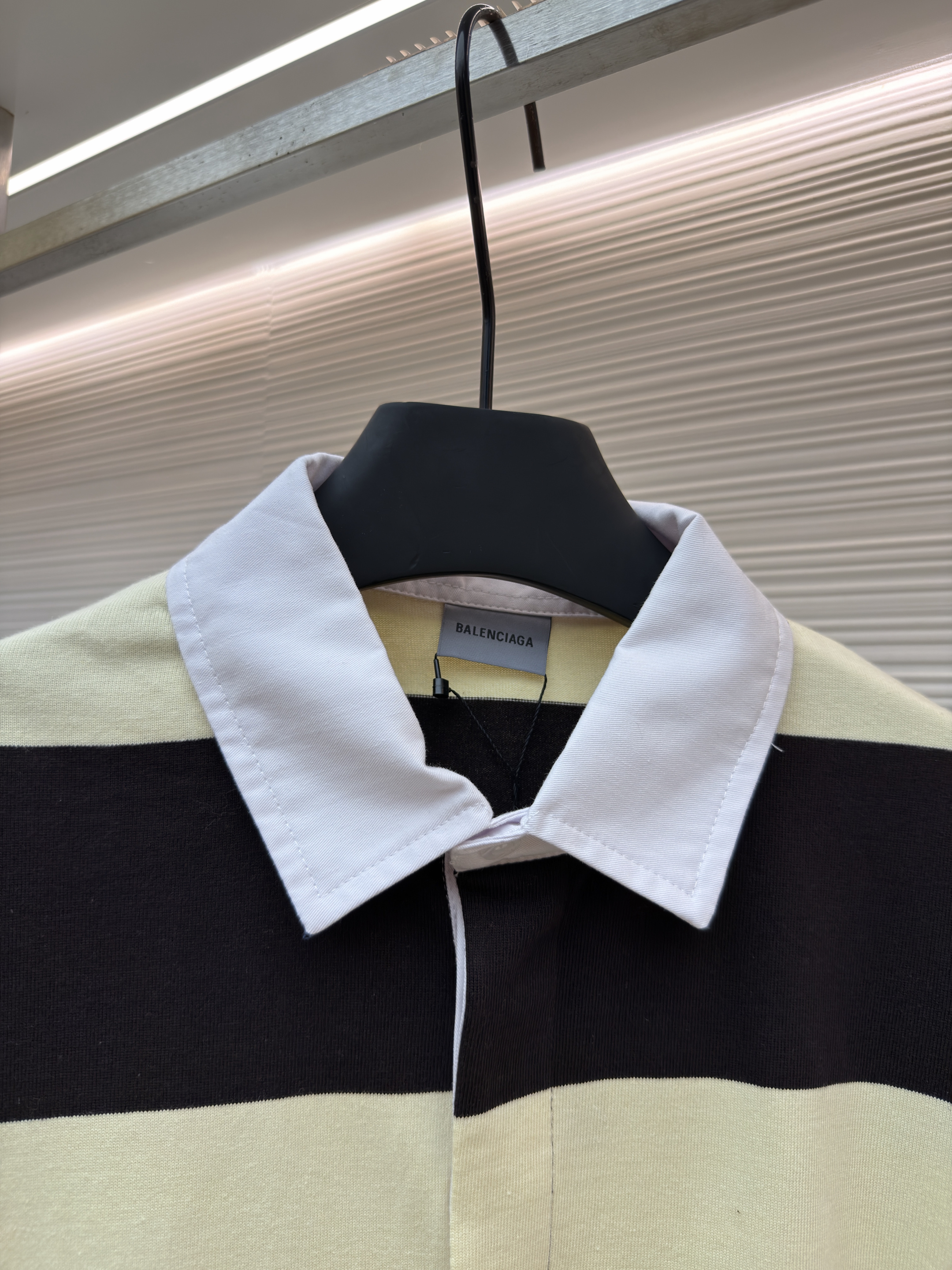 Balenciaga 巴黎世家 麦穗双B刺绣黄棕条纹Polo衫 长袖 外套 黄色 B0