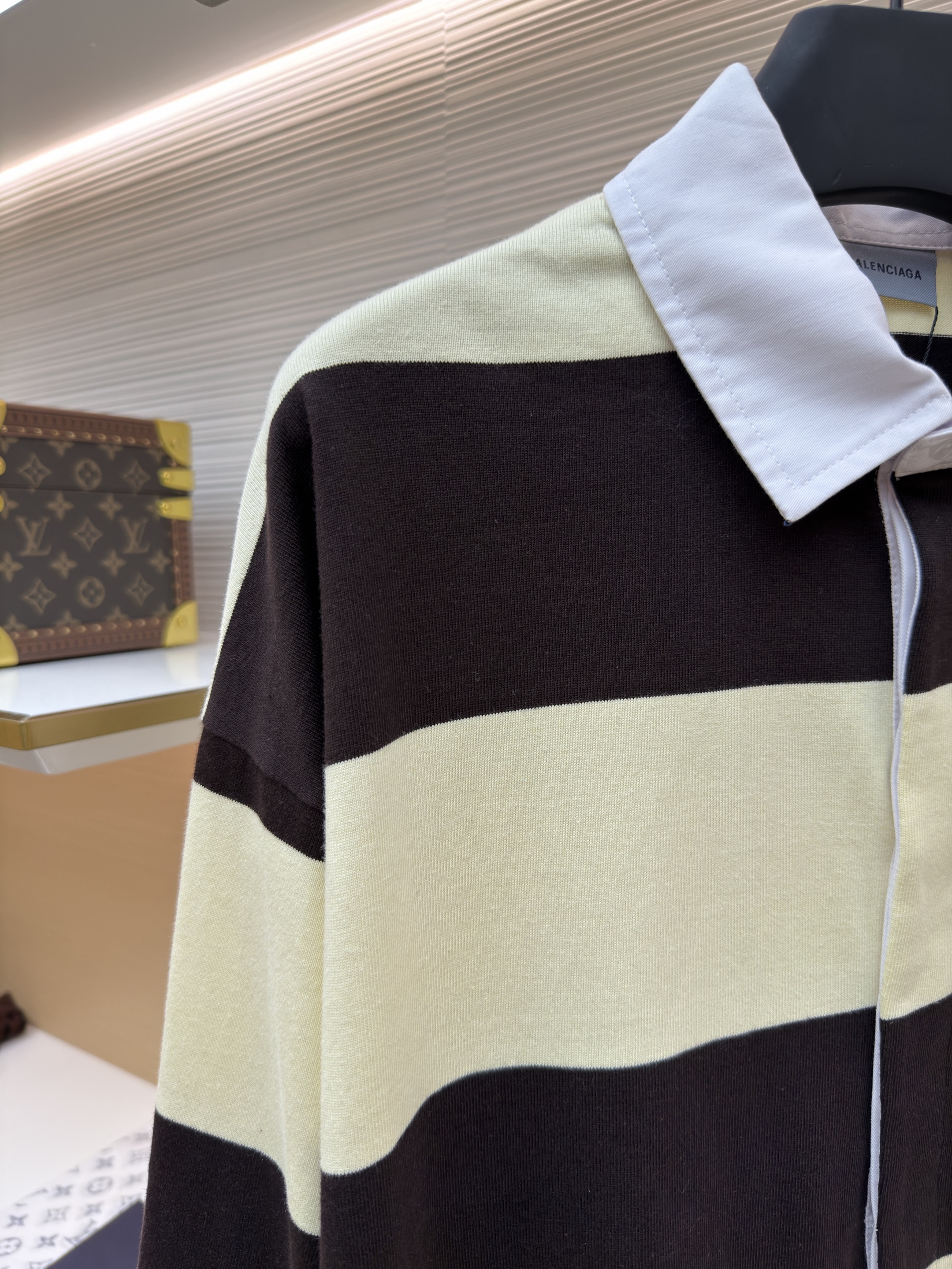 Balenciaga 巴黎世家 麦穗双B刺绣黄棕条纹Polo衫 长袖 外套 黄色 B0