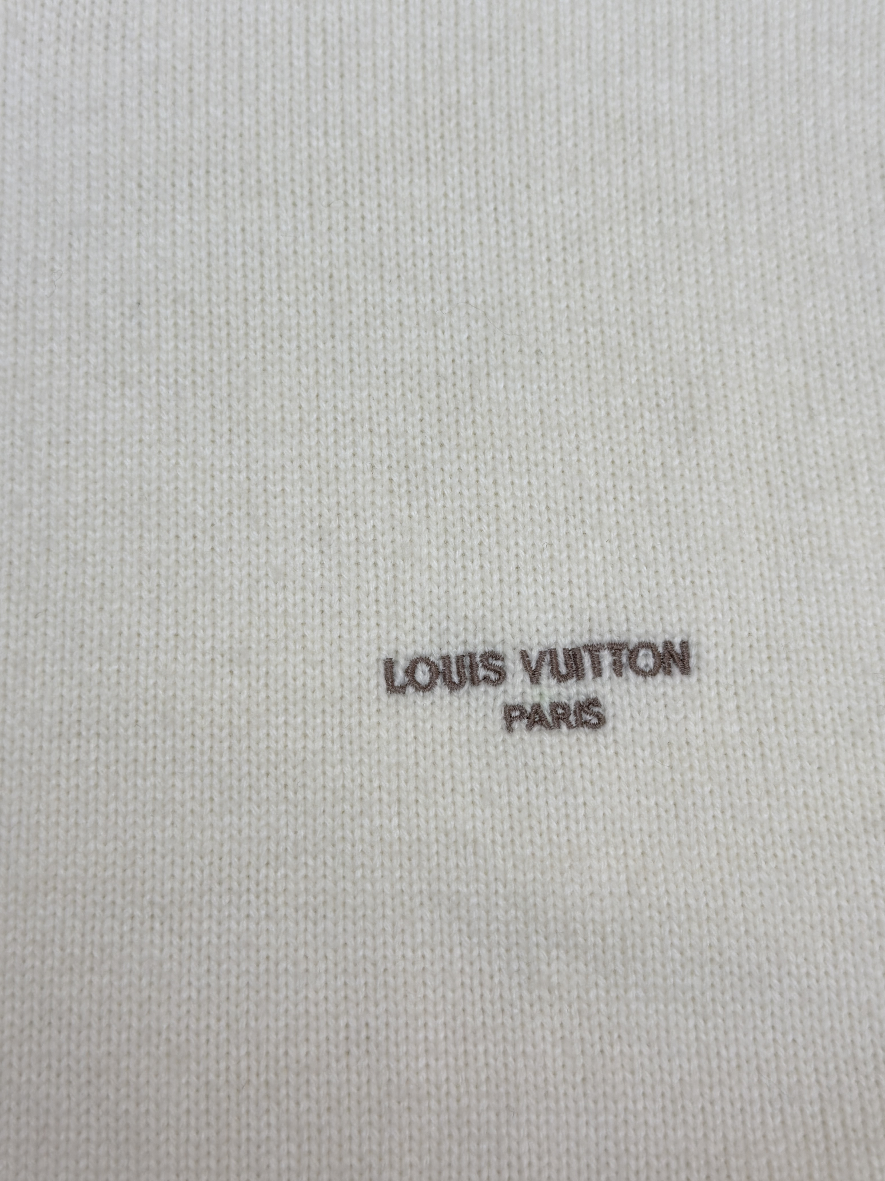 LOUIS VUITTON 路易威登 字母刺绣拼色线条羊毛针织衫 毛衣 长袖 外套 米白色 B0 