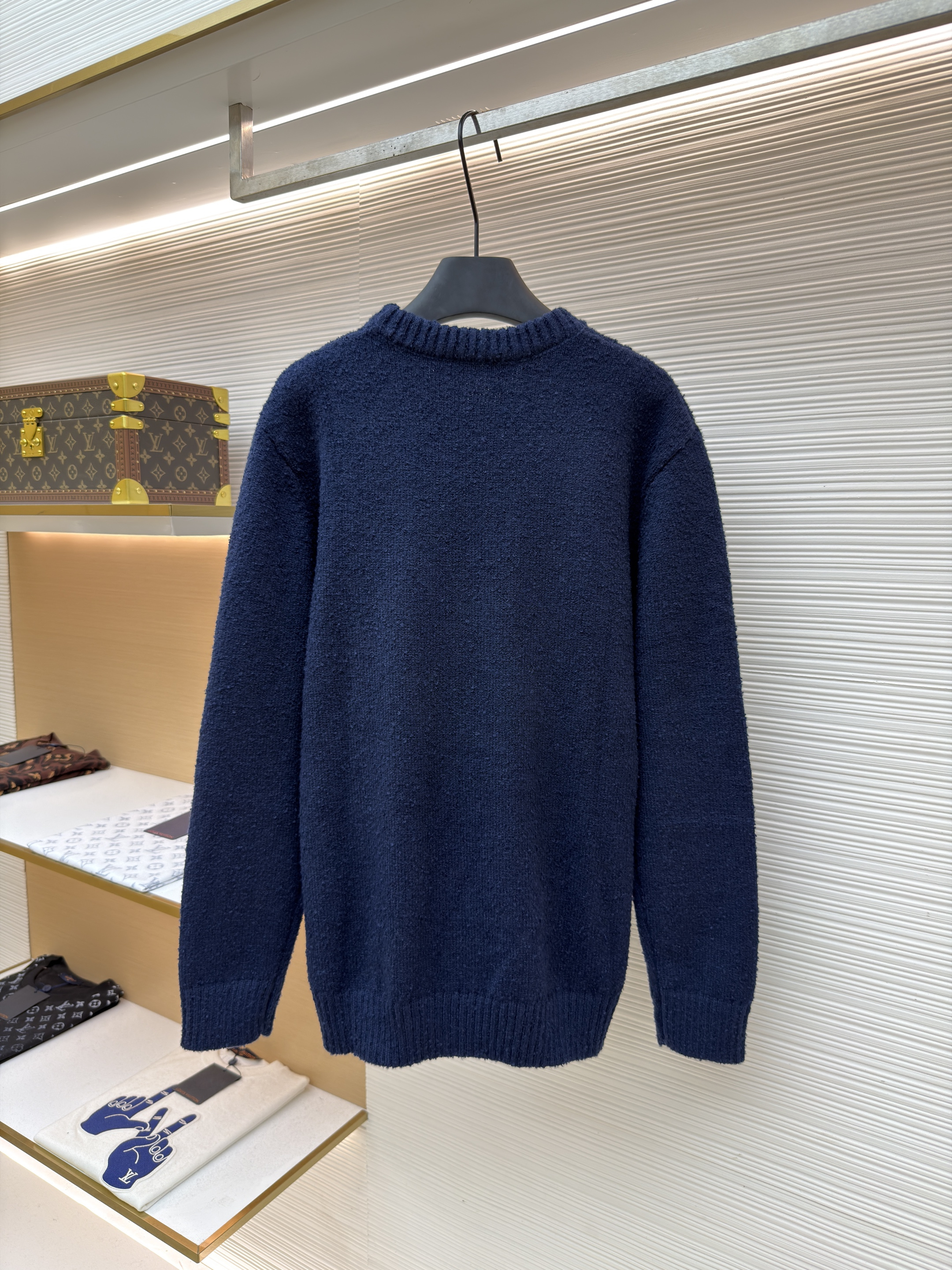 LOUIS VUITTON 路易威登 字母刺绣羊毛套头针织毛衣 针织衫 长袖 外套 藏蓝色 B0 