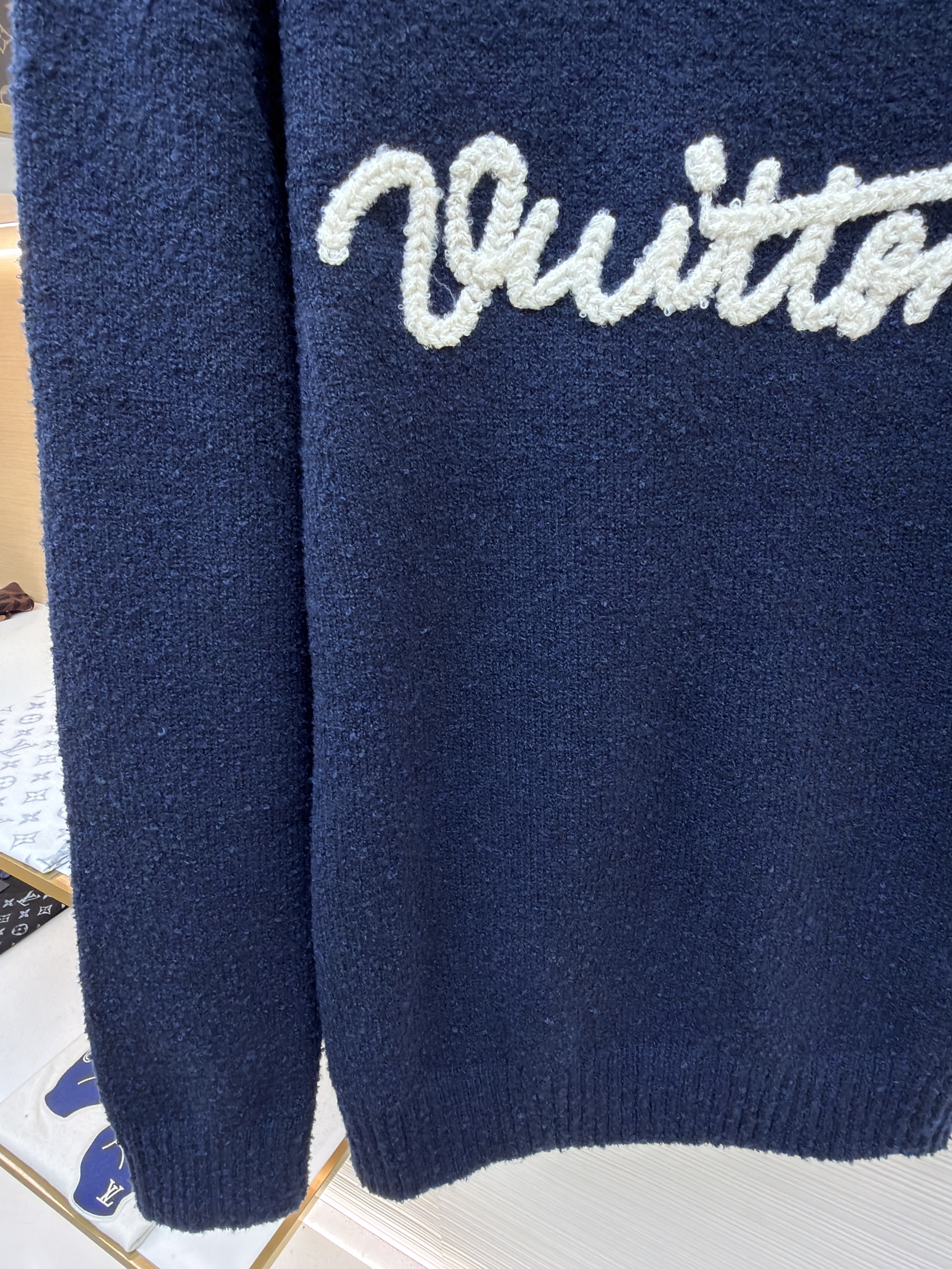 LOUIS VUITTON 路易威登 字母刺绣羊毛套头针织毛衣 针织衫 长袖 外套 藏蓝色 B0 