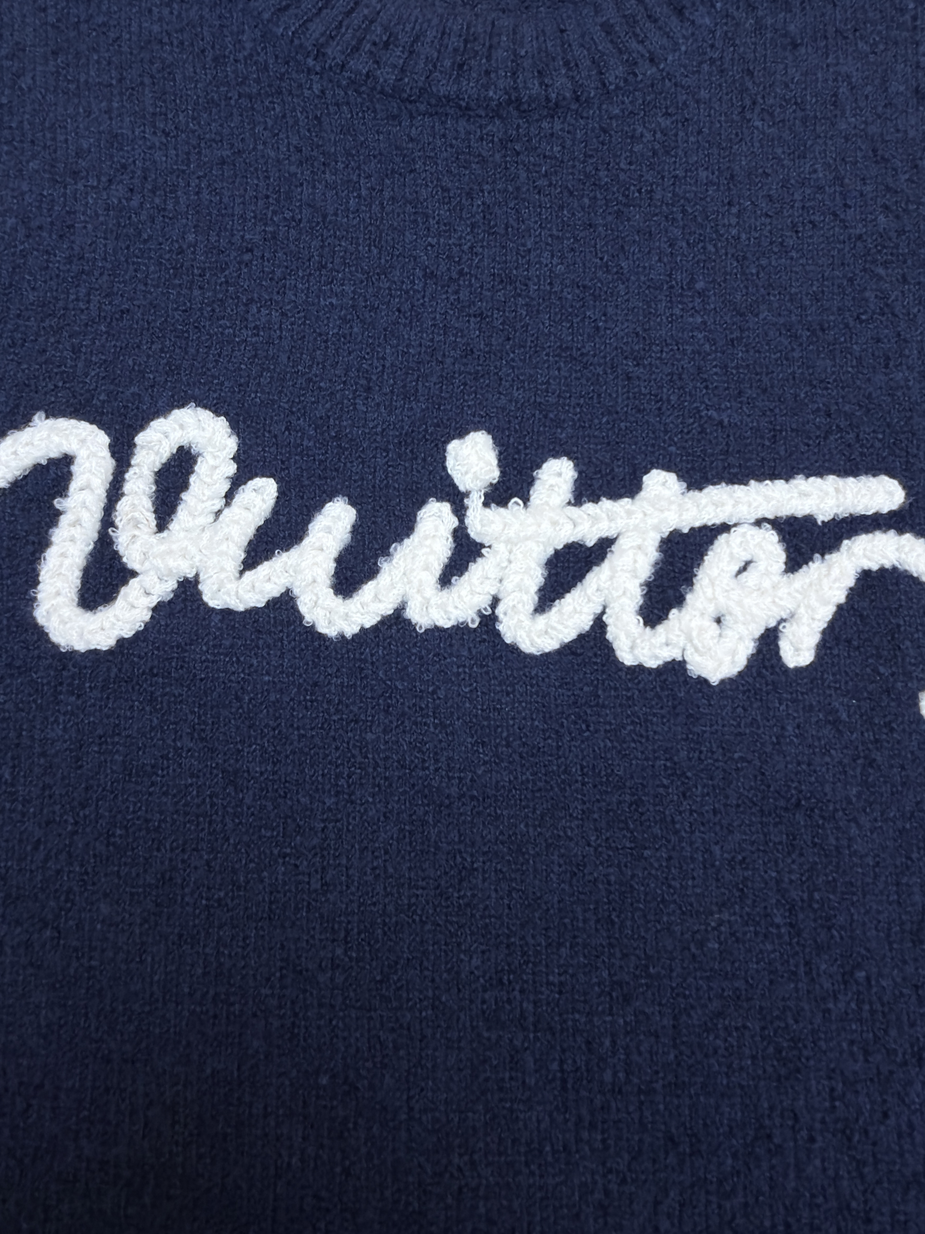 LOUIS VUITTON 路易威登 字母刺绣羊毛套头针织毛衣 针织衫 长袖 外套 藏蓝色 B0 