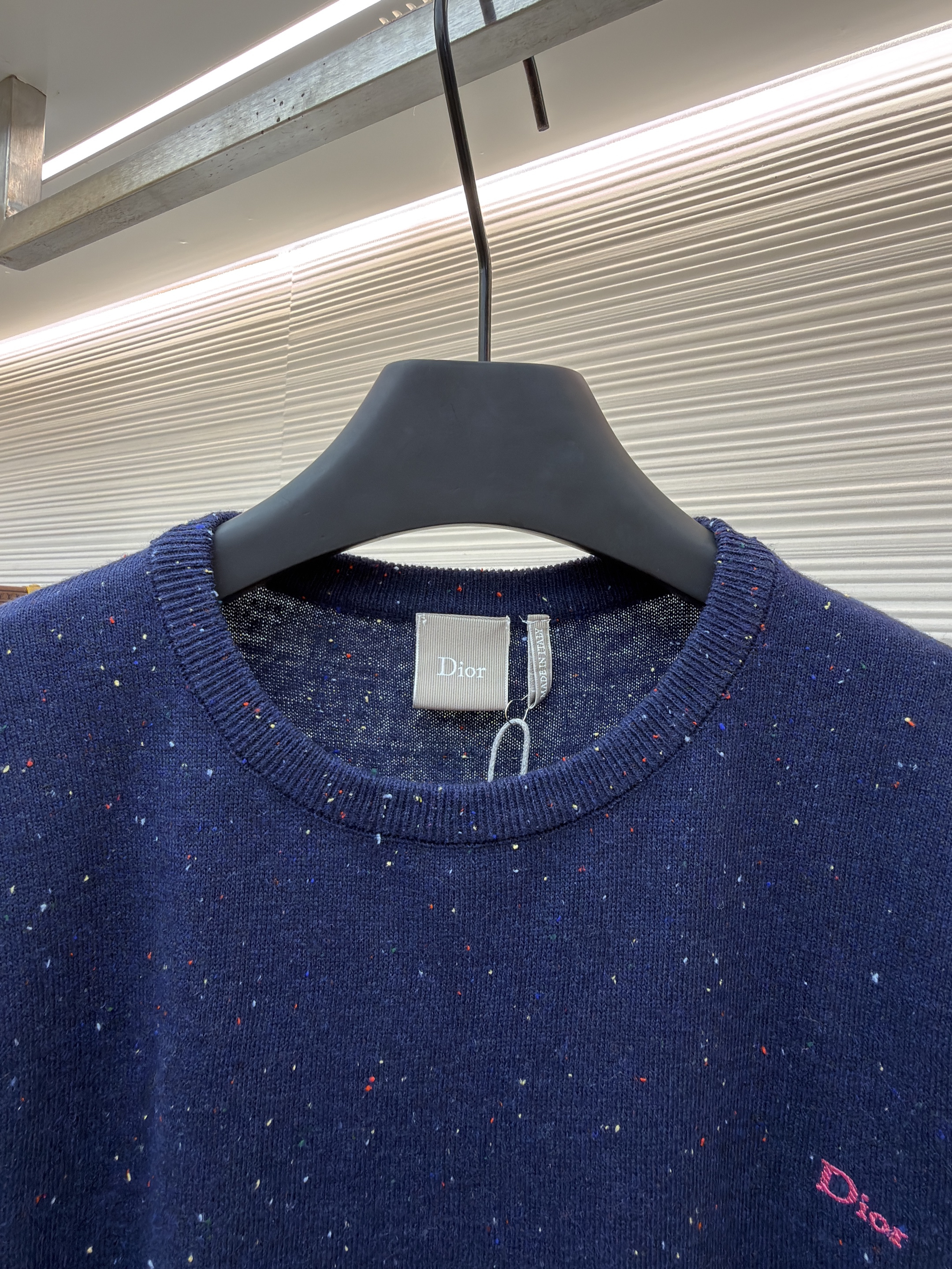 DIOR 迪奥 字母拼色刺绣羊毛针织衫 毛衣 外套 长袖 藏蓝色 B0