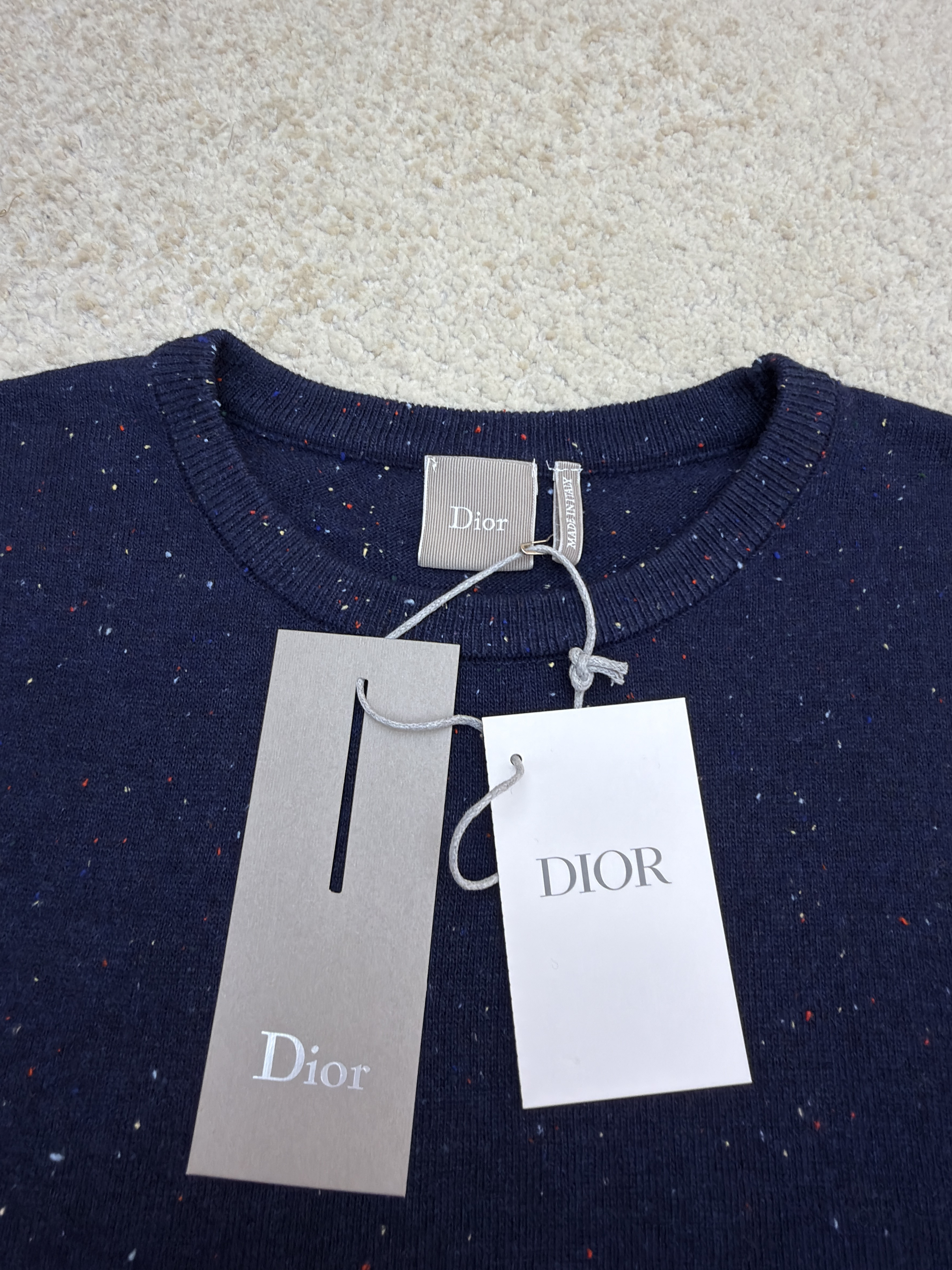 DIOR 迪奥 字母拼色刺绣羊毛针织衫 毛衣 外套 长袖 藏蓝色 B0