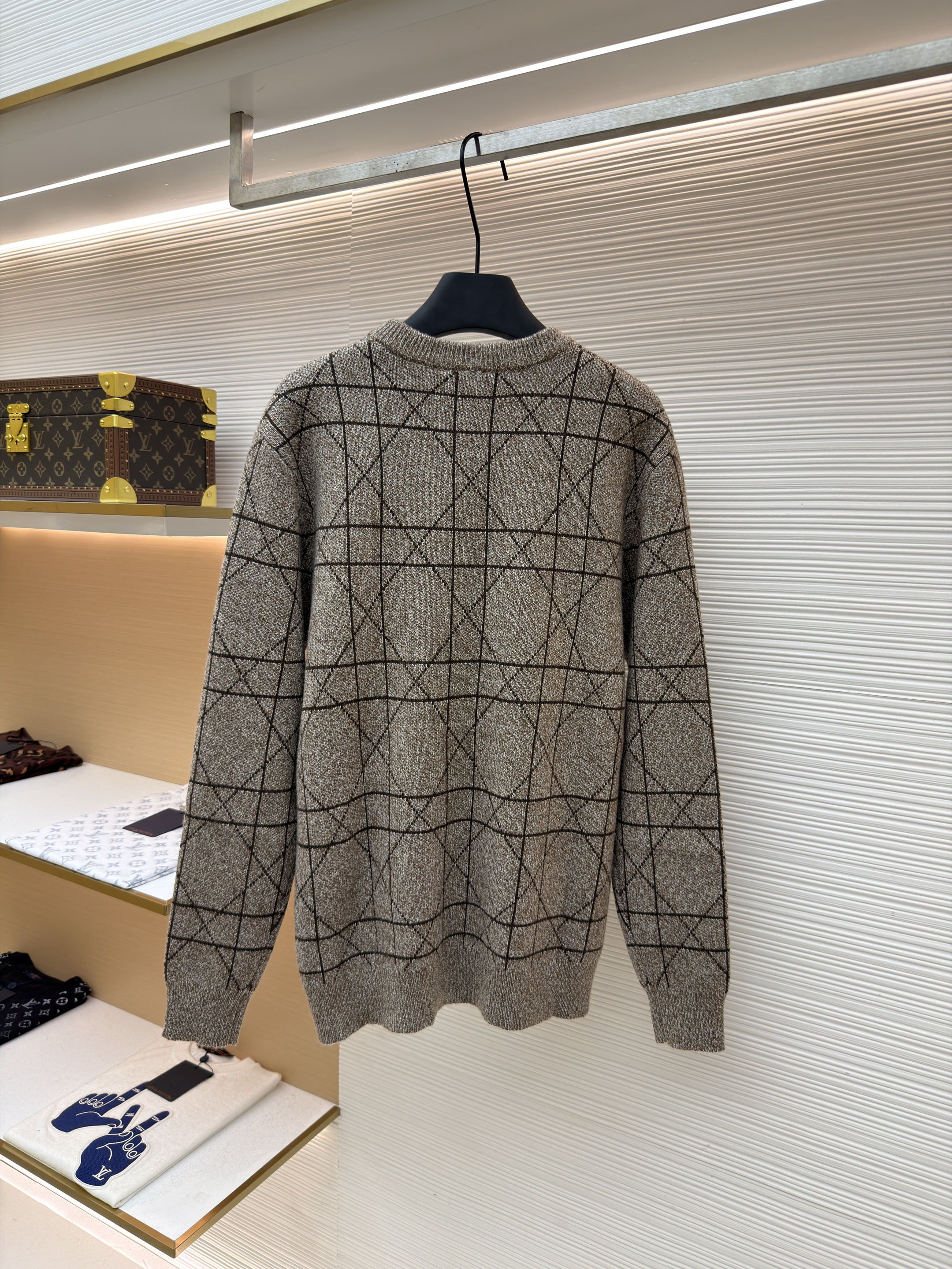 DIOR 迪奥 字母刺绣藤格纹羊毛针织衫 毛衣 外套 长袖 亚麻灰 C0