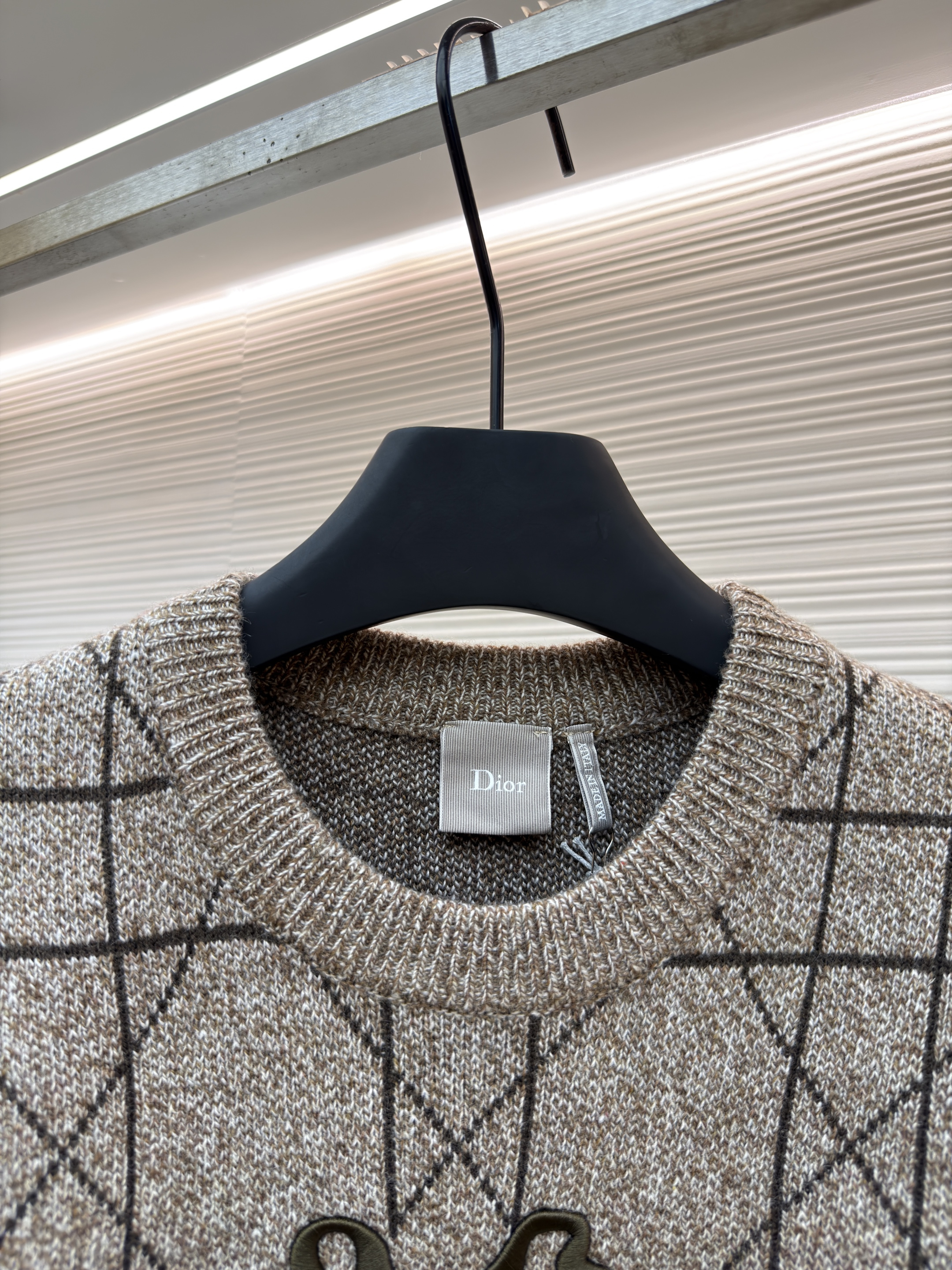 DIOR 迪奥 字母刺绣藤格纹羊毛针织衫 毛衣 外套 长袖 亚麻灰 C0