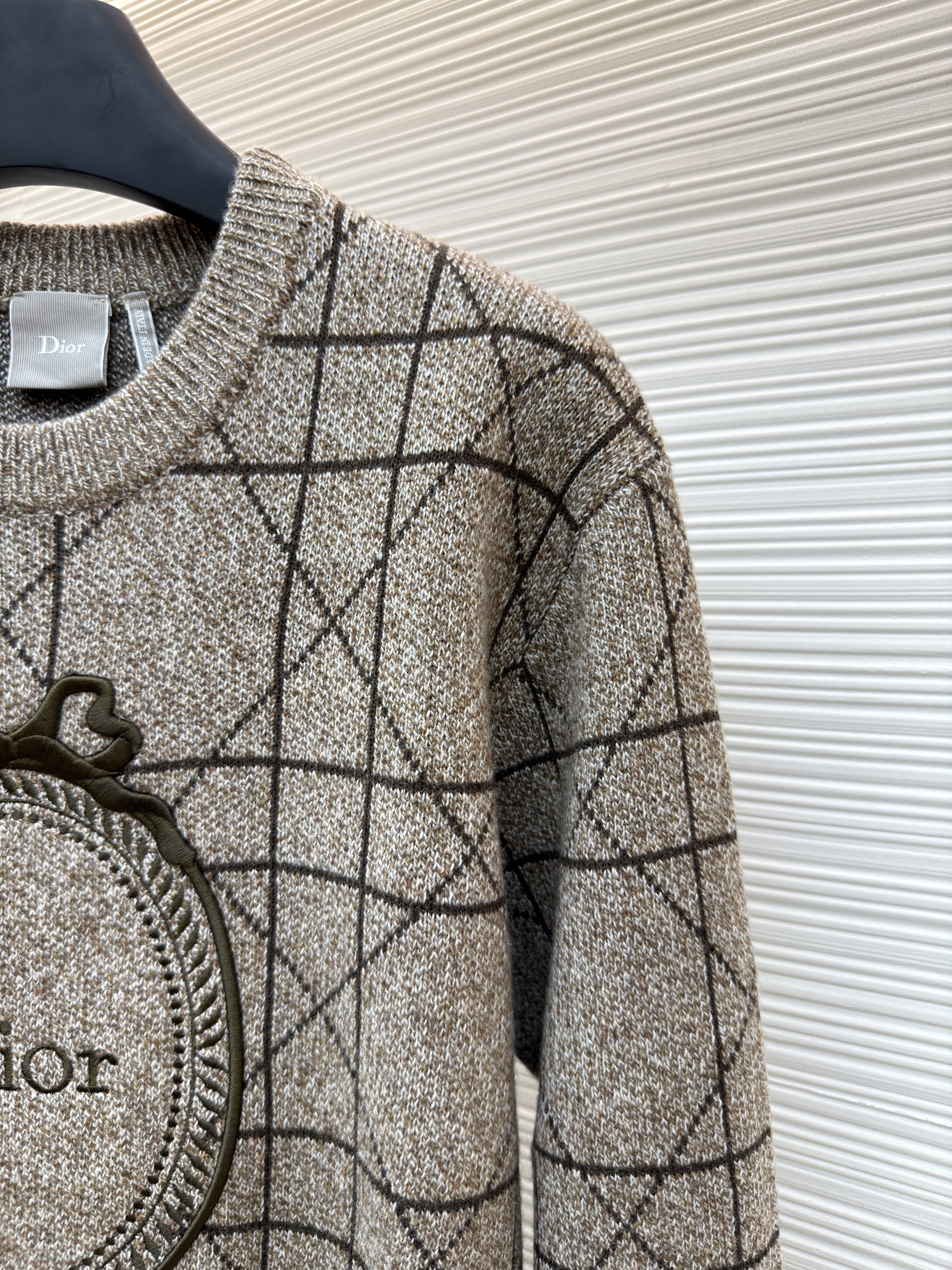 DIOR 迪奥 字母刺绣藤格纹羊毛针织衫 毛衣 外套 长袖 亚麻灰 C0