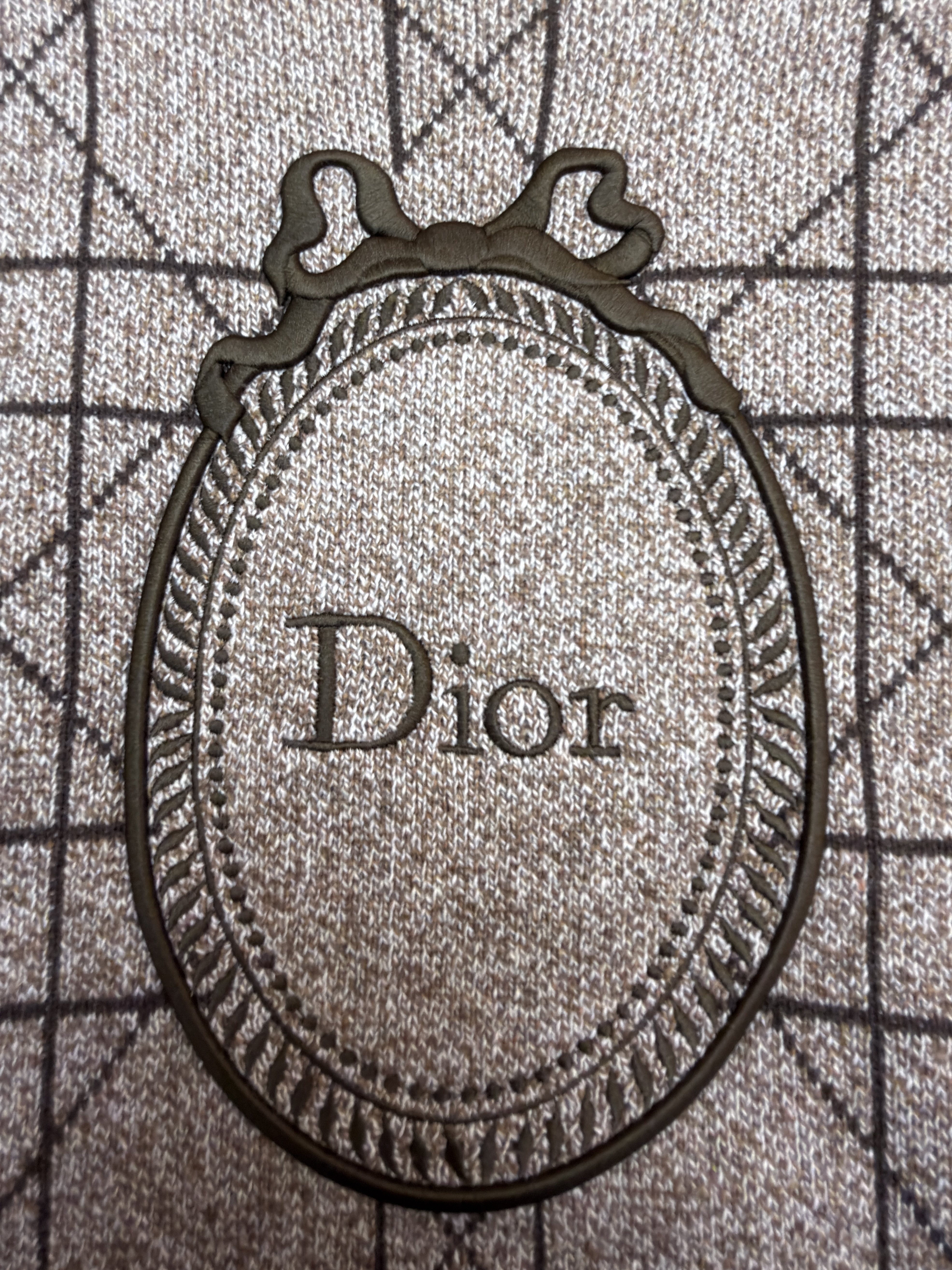 DIOR 迪奥 字母刺绣藤格纹羊毛针织衫 毛衣 外套 长袖 亚麻灰 C0