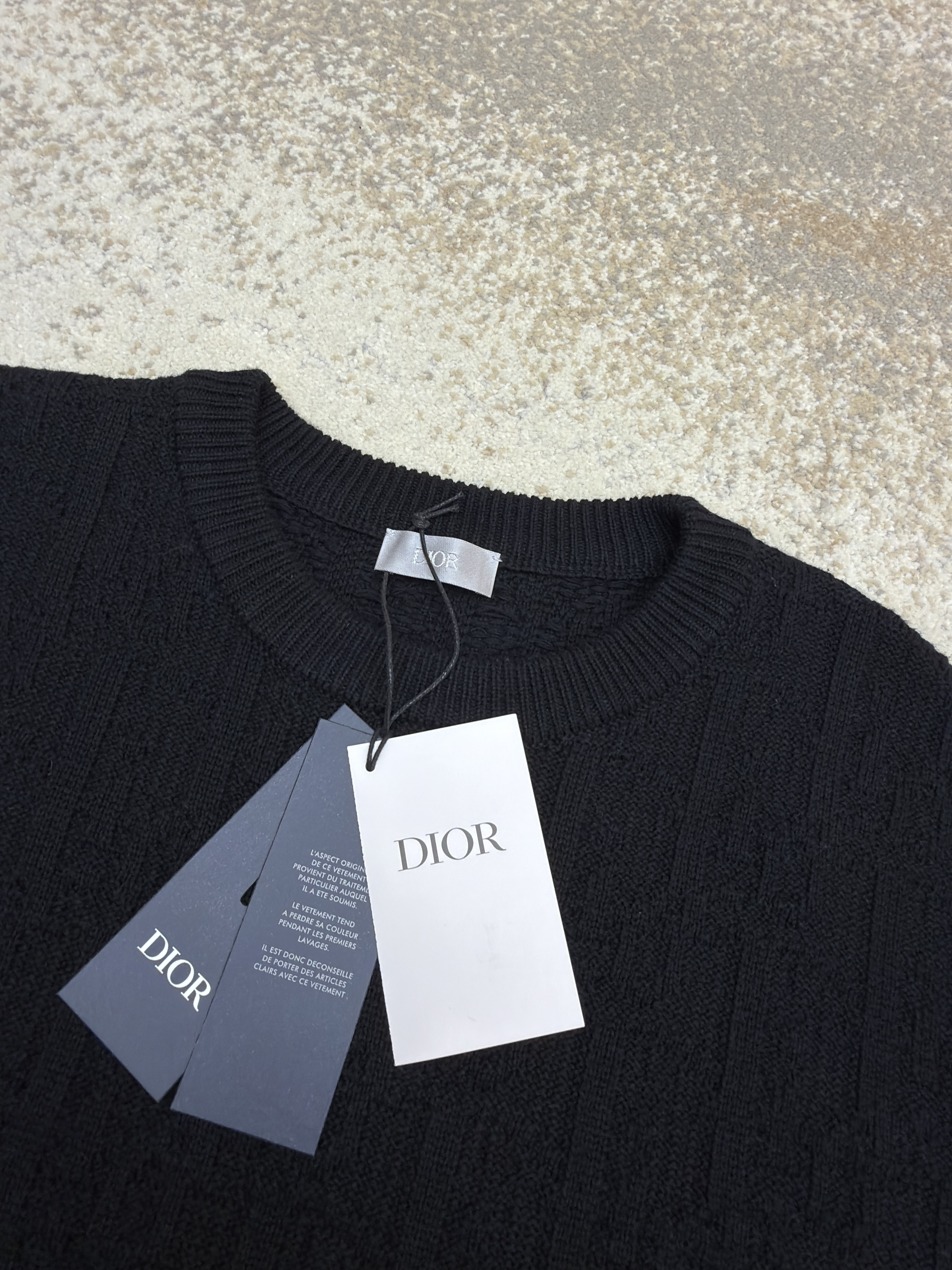 DIOR 迪奥 纯色暗纹圆领针织毛衣 针织衫 外套 长袖 黑色 灰色 B0