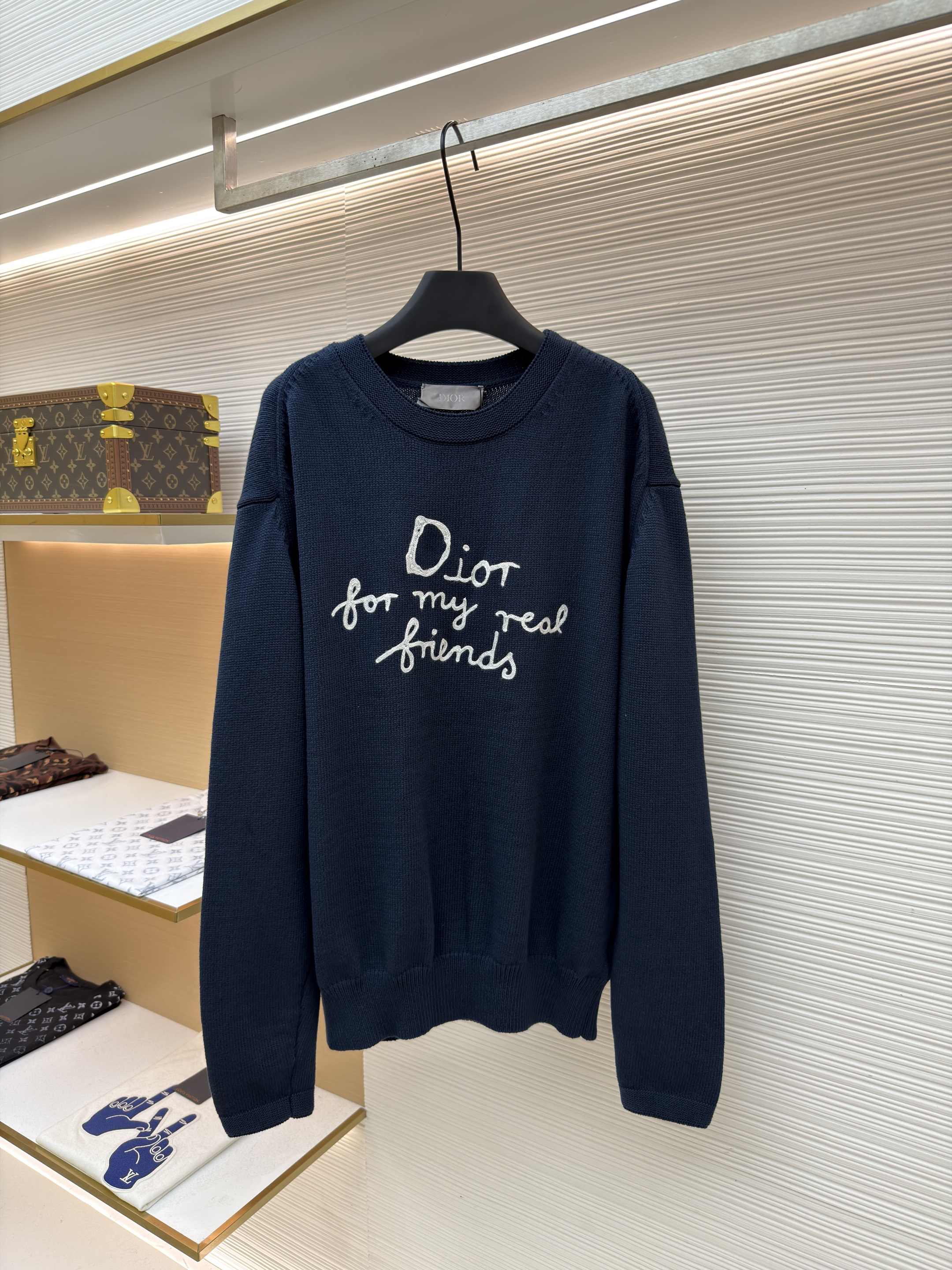 DIOR 迪奥 字母刺绣针织毛衣 针织衫 外套 长袖 白色 蓝色 B0