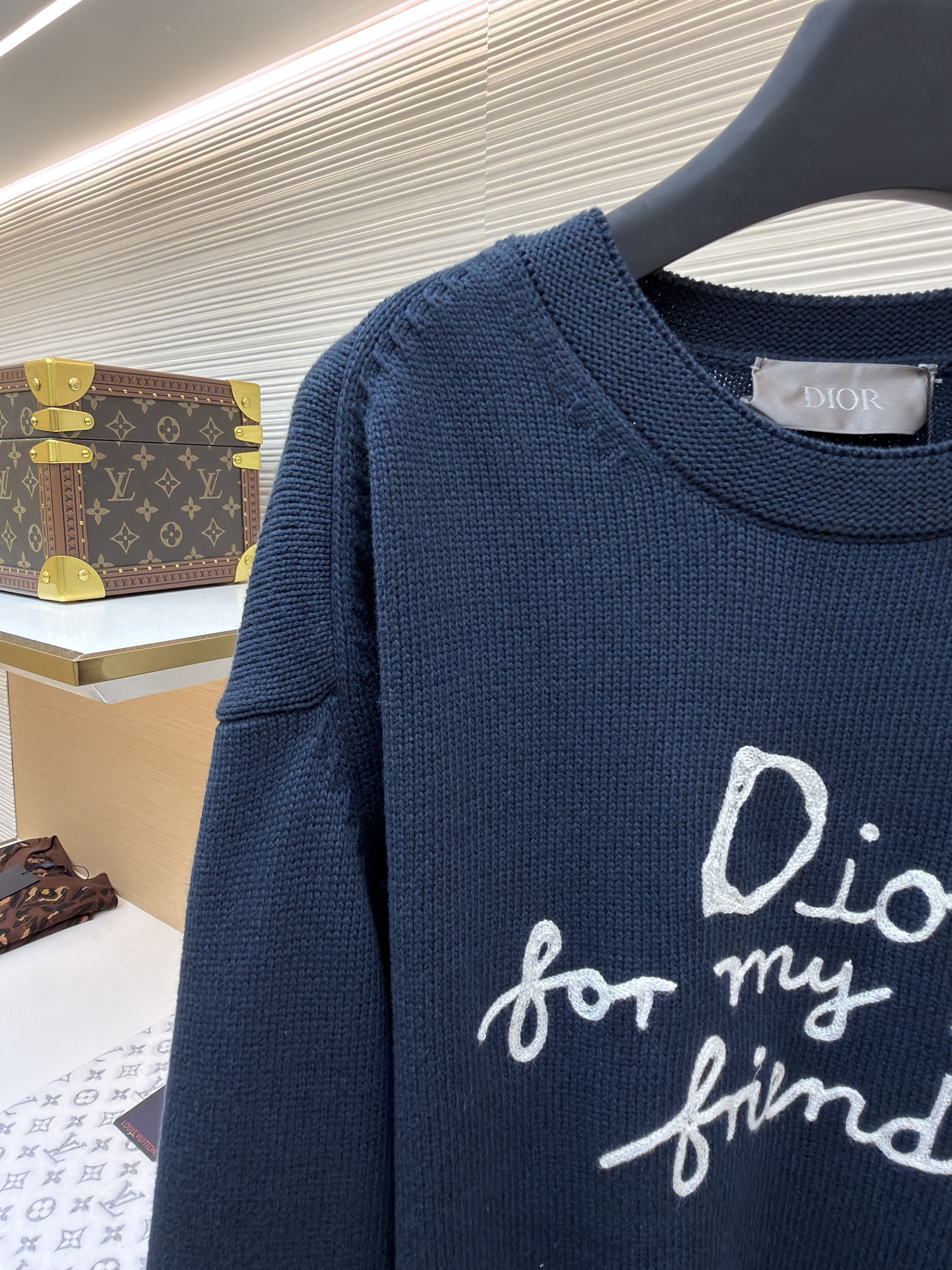 DIOR 迪奥 字母刺绣针织毛衣 针织衫 外套 长袖 白色 蓝色 B0