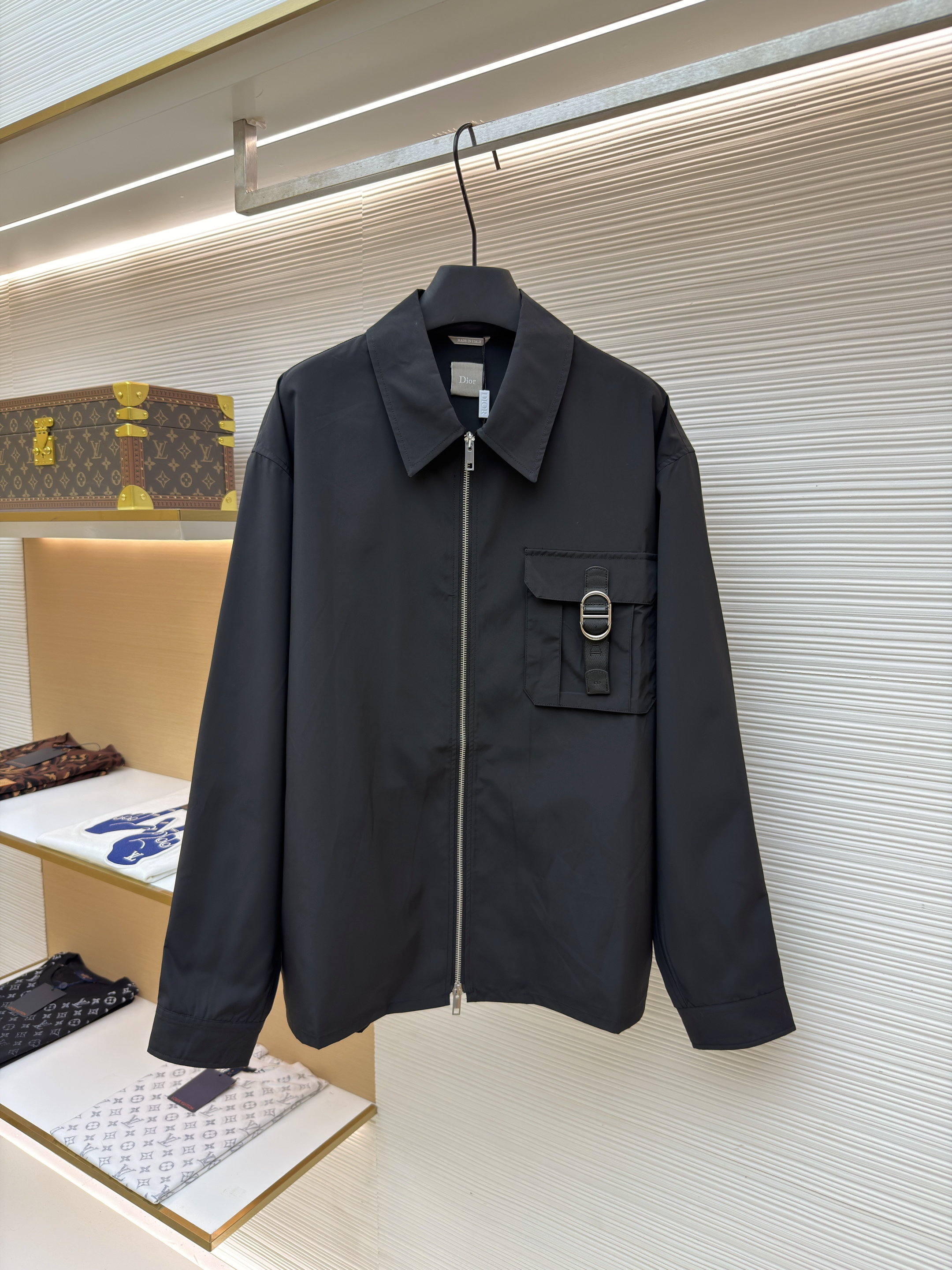 DIOR 迪奥 口袋搭扣拉链衬衫外套 夹克 秋冬款 长袖 黑色 B0