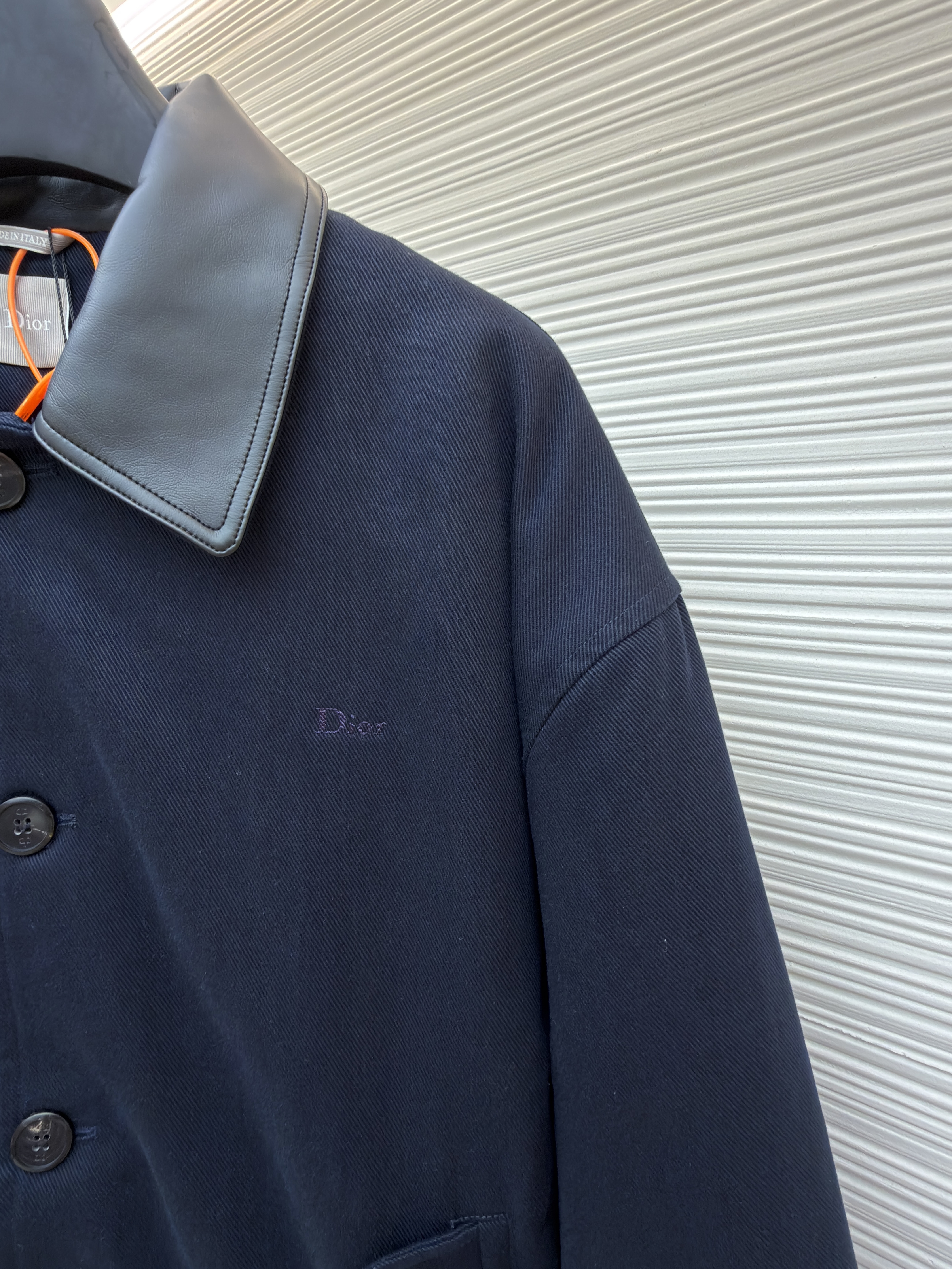 DIOR 迪奥 刺绣搭扣皮革领夹克 外套 长袖 秋冬 藏蓝色 C0