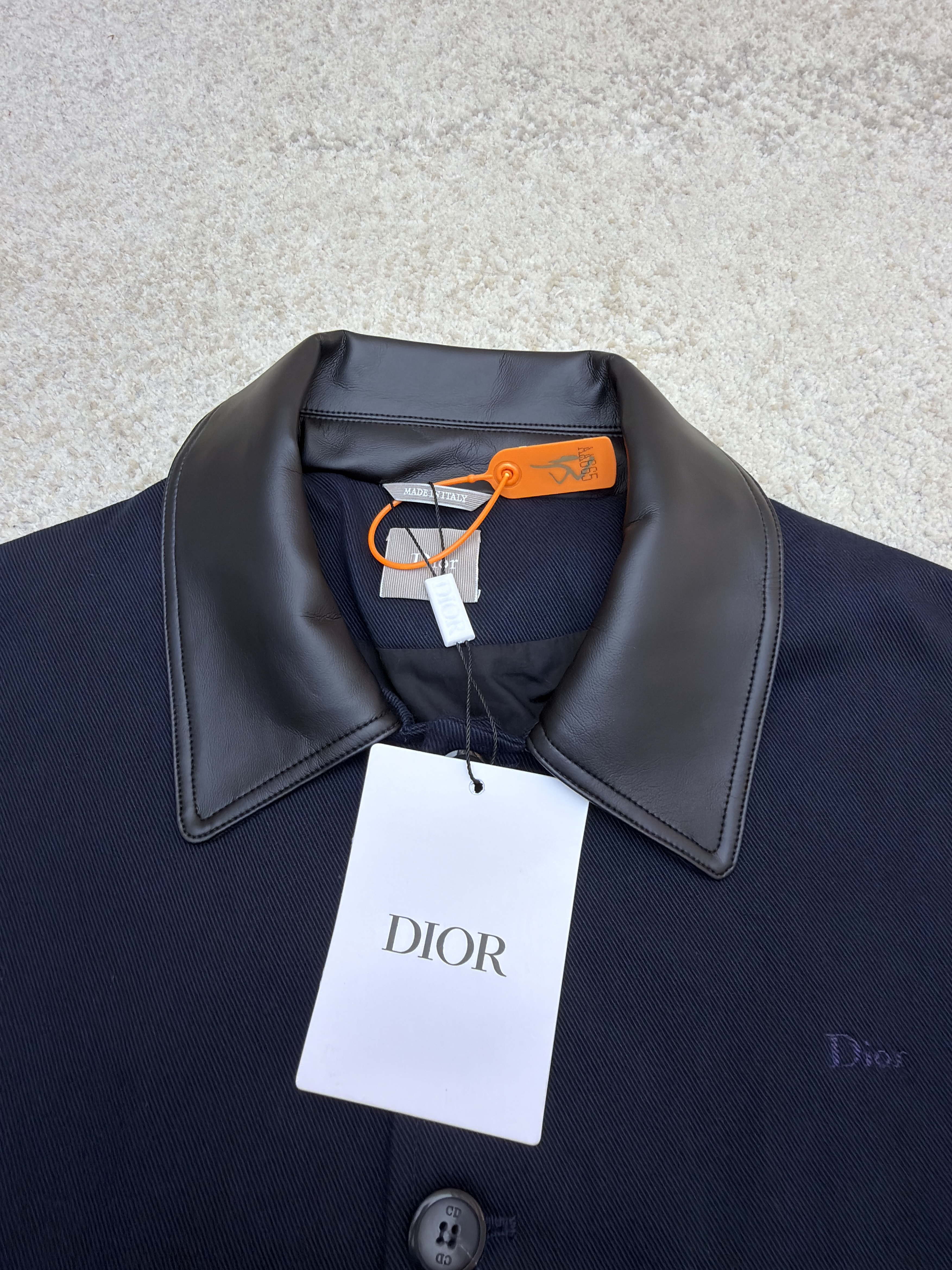 DIOR 迪奥 刺绣搭扣皮革领夹克 外套 长袖 秋冬 藏蓝色 C0