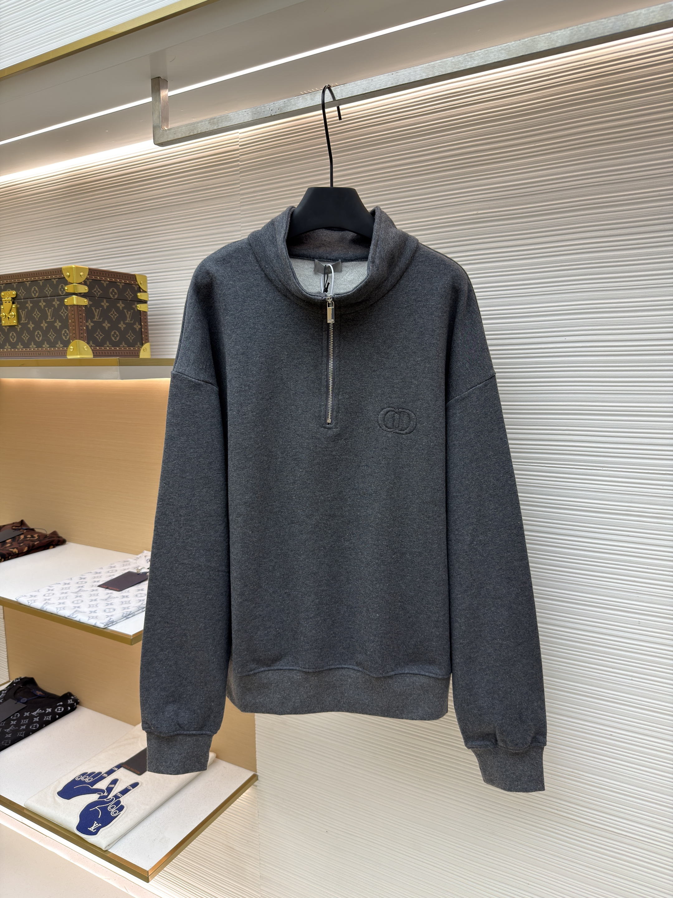 DIOR 迪奥 CD标志Polo半拉链卫衣 秋冬 外套 长袖 灰色 深灰色 A7