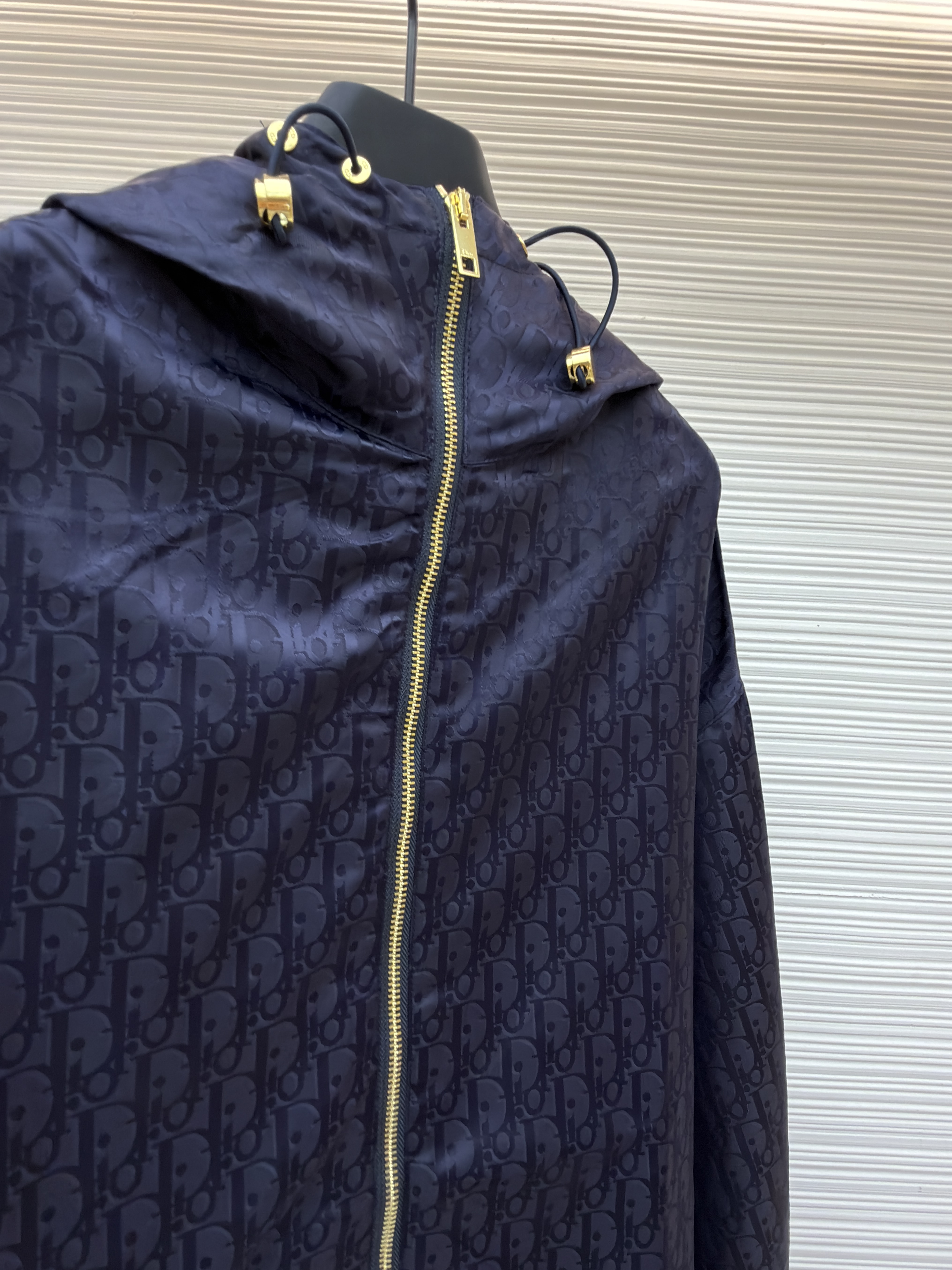 DIOR 迪奥 Oblique 满印暗纹印花拉链连帽夹克 外套 长袖 藏蓝色 浅蓝色 B2