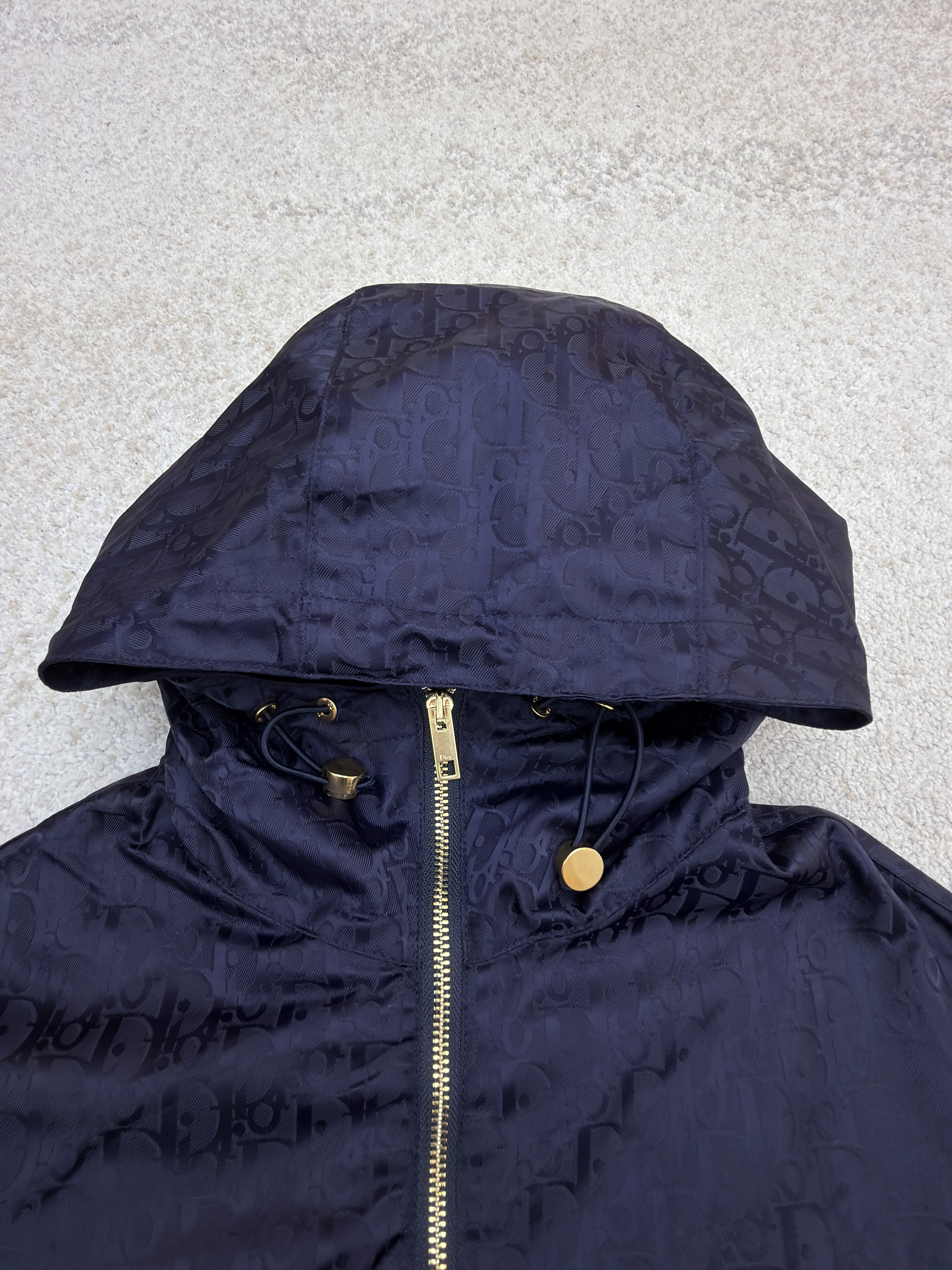 DIOR 迪奥 Oblique 满印暗纹印花拉链连帽夹克 外套 长袖 藏蓝色 浅蓝色 B2