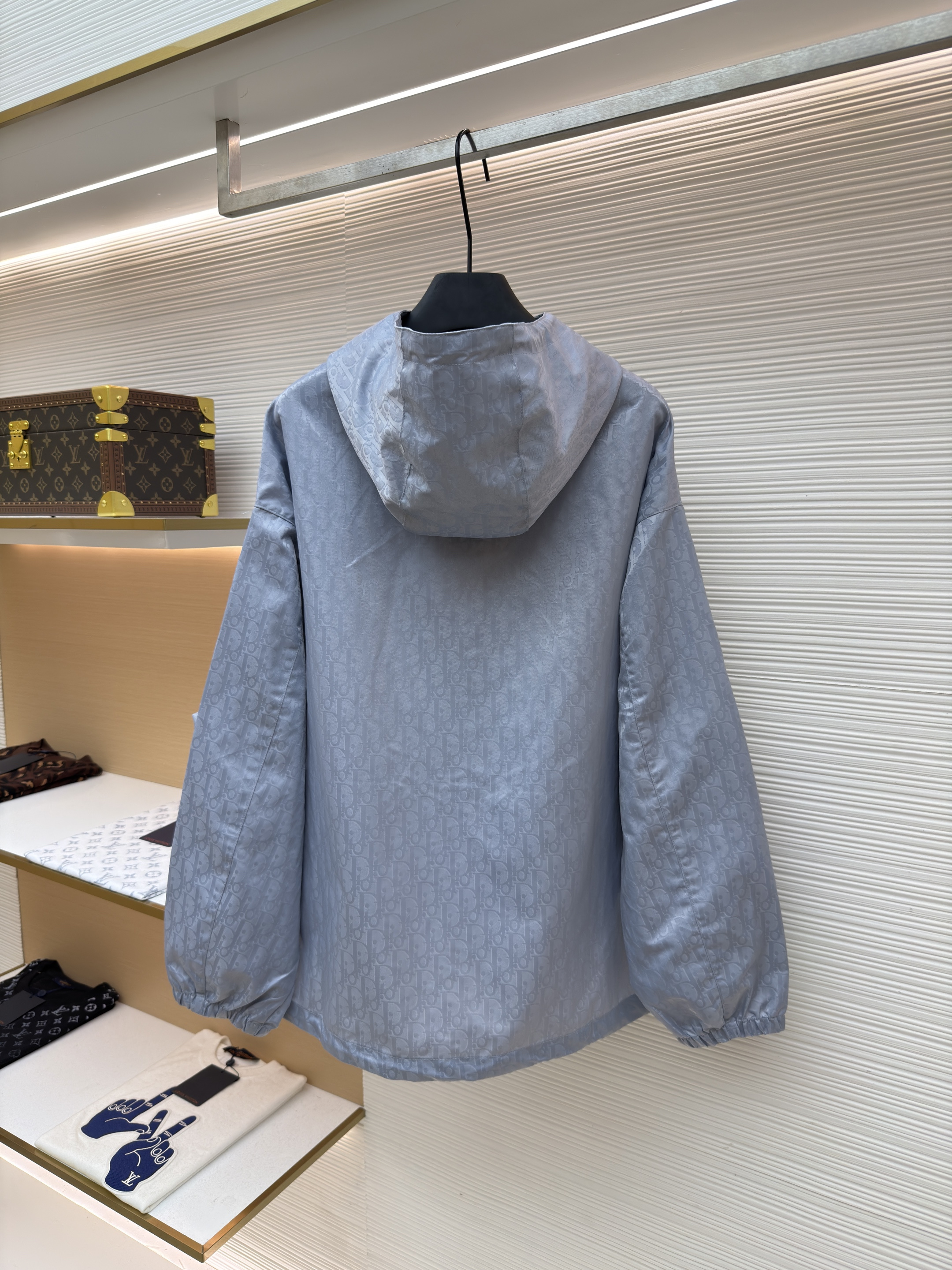 DIOR 迪奥 Oblique 满印暗纹印花拉链连帽夹克 外套 长袖 藏蓝色 浅蓝色 B2