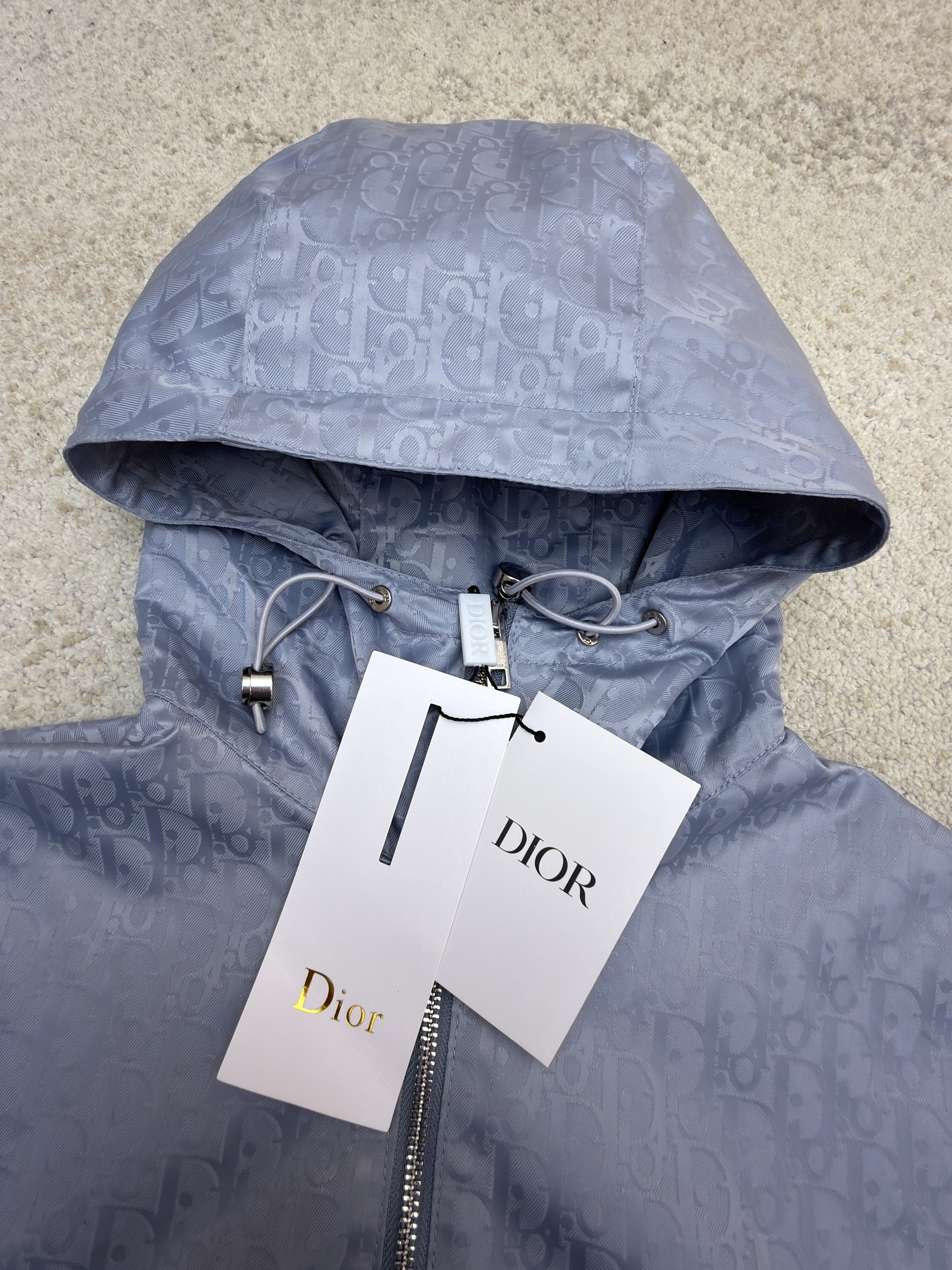 DIOR 迪奥 Oblique 满印暗纹印花拉链连帽夹克 外套 长袖 藏蓝色 浅蓝色 B2