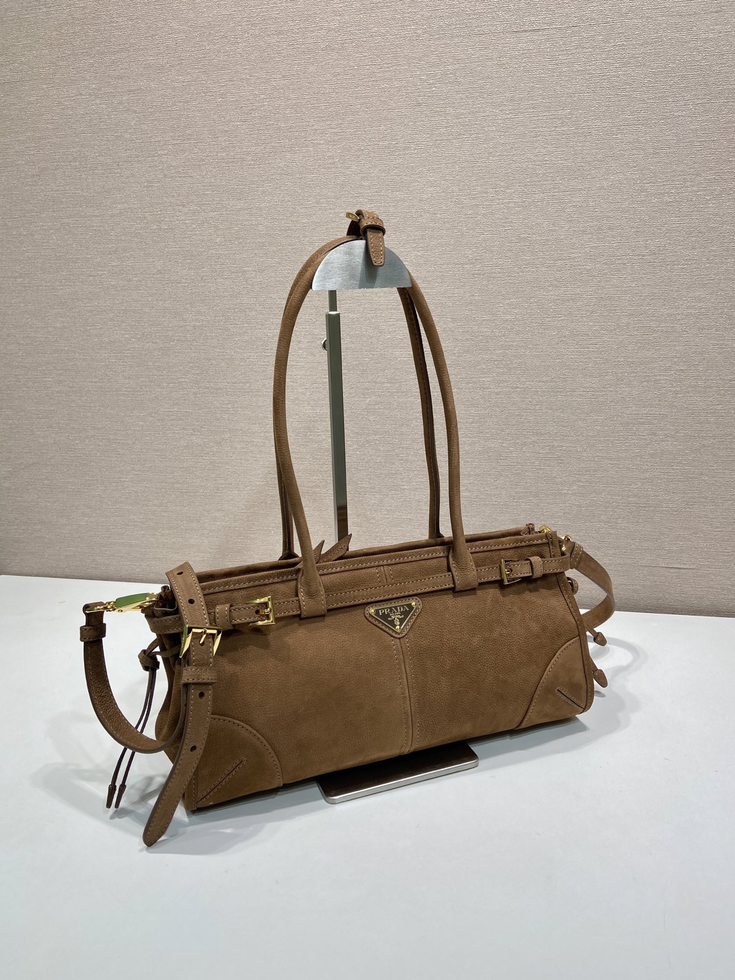 中号 普拉达 PRADA Bonnie 手提单肩包 麂皮 肉桂色  F0-1BA426_2C4S_F0401