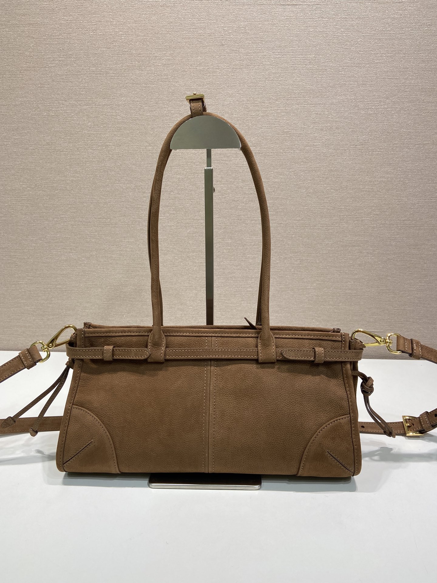 中号 普拉达 PRADA Bonnie 手提单肩包 麂皮 肉桂色  F0-1BA426_2C4S_F0401