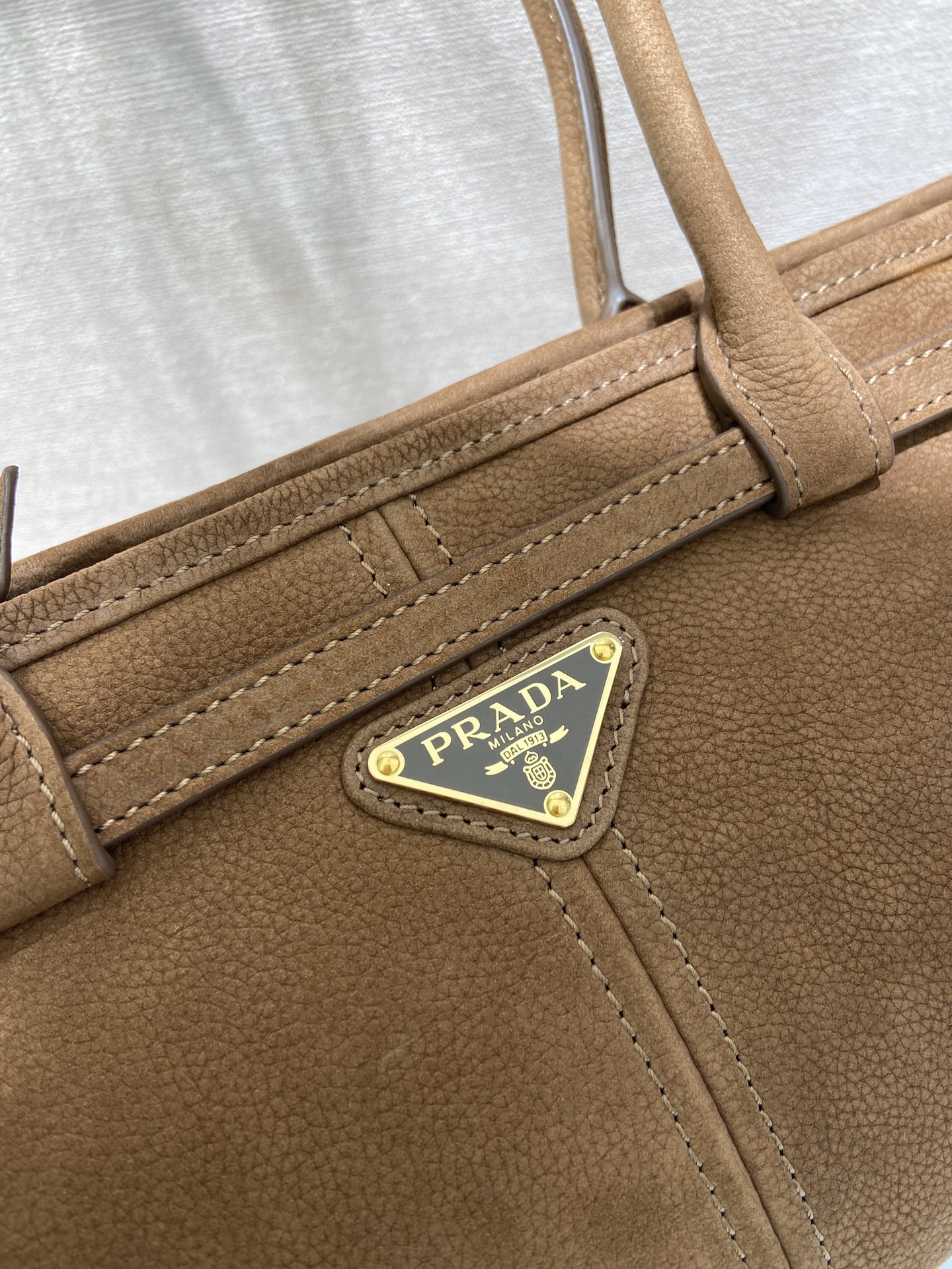 中号 普拉达 PRADA Bonnie 手提单肩包 麂皮 肉桂色  F0-1BA426_2C4S_F0401