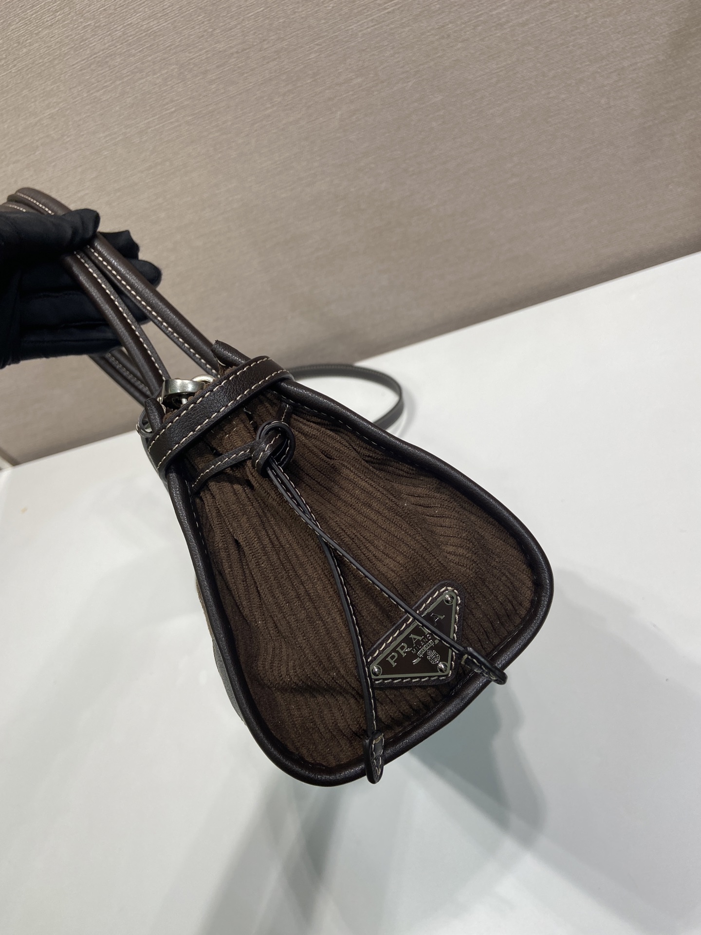 中号 普拉达 PRADA Bonnie 手提单肩包 灯芯绒 棕色  F0-1BA426_2ZS3_F0192