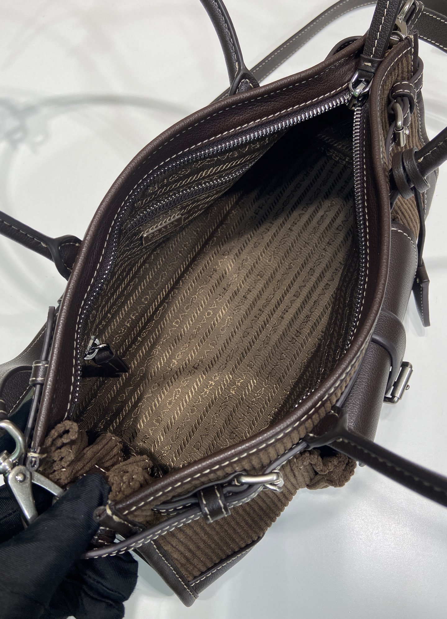 中号 普拉达 PRADA Bonnie 手提单肩包 灯芯绒 棕色  F0-1BA426_2ZS3_F0192