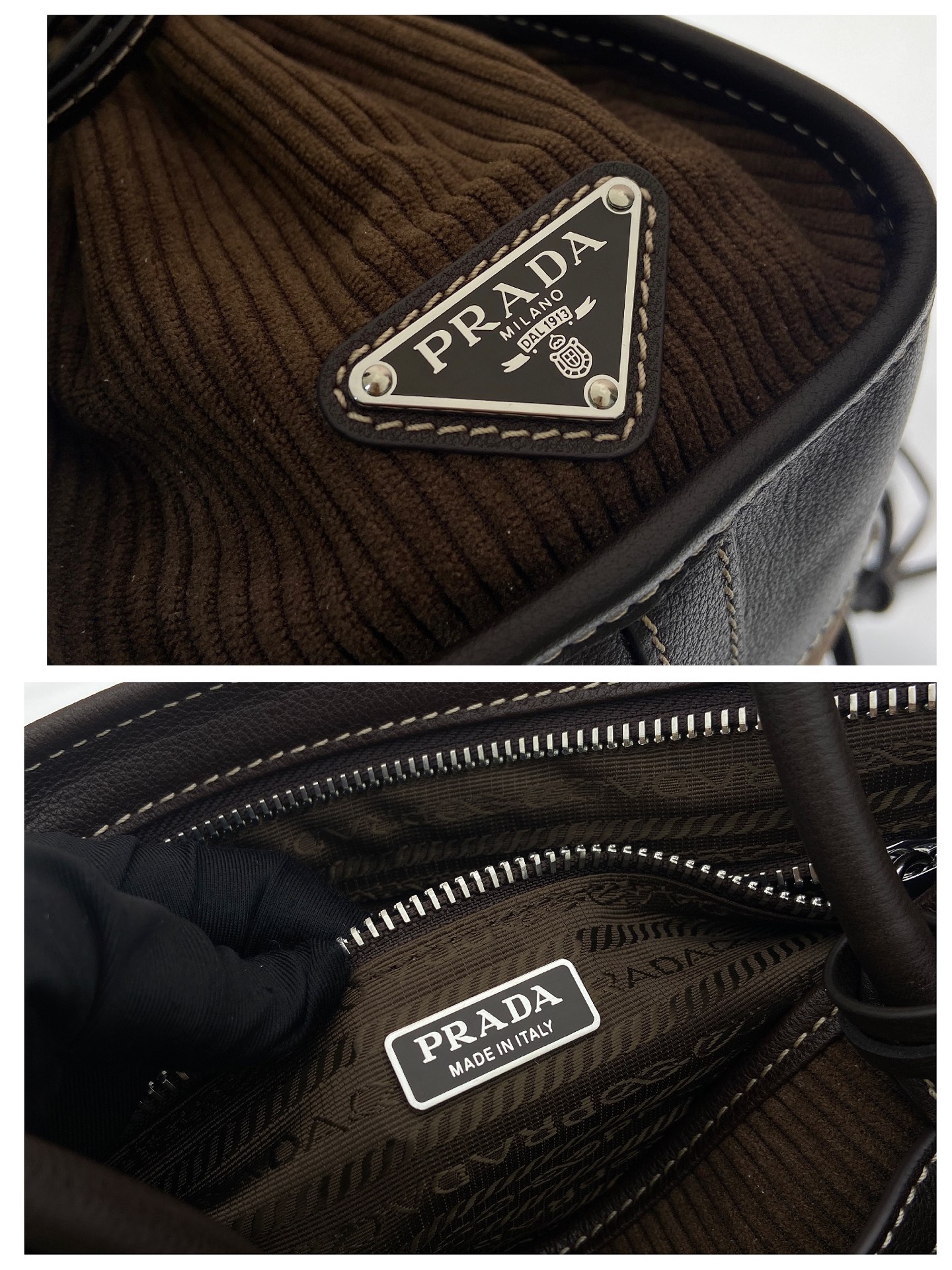 中号 普拉达 PRADA Bonnie 手提单肩包 灯芯绒 棕色  F0-1BA426_2ZS3_F0192