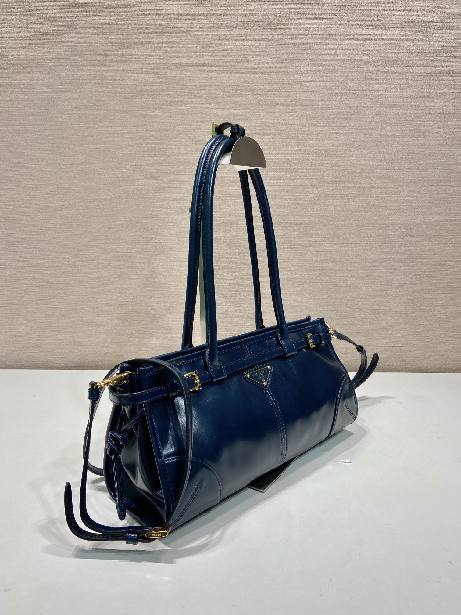 中号 普拉达 PRADA Bonnie 手提单肩包 皮革 蓝色 F0-1BA426 