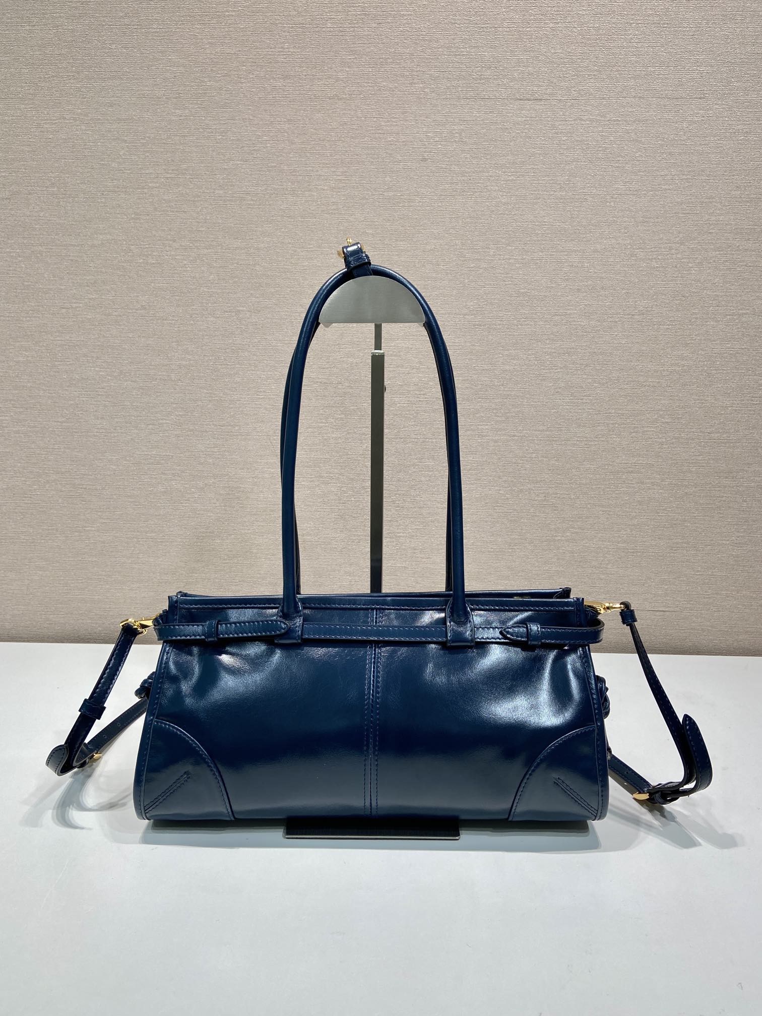 中号 普拉达 PRADA Bonnie 手提单肩包 皮革 蓝色 F0-1BA426 