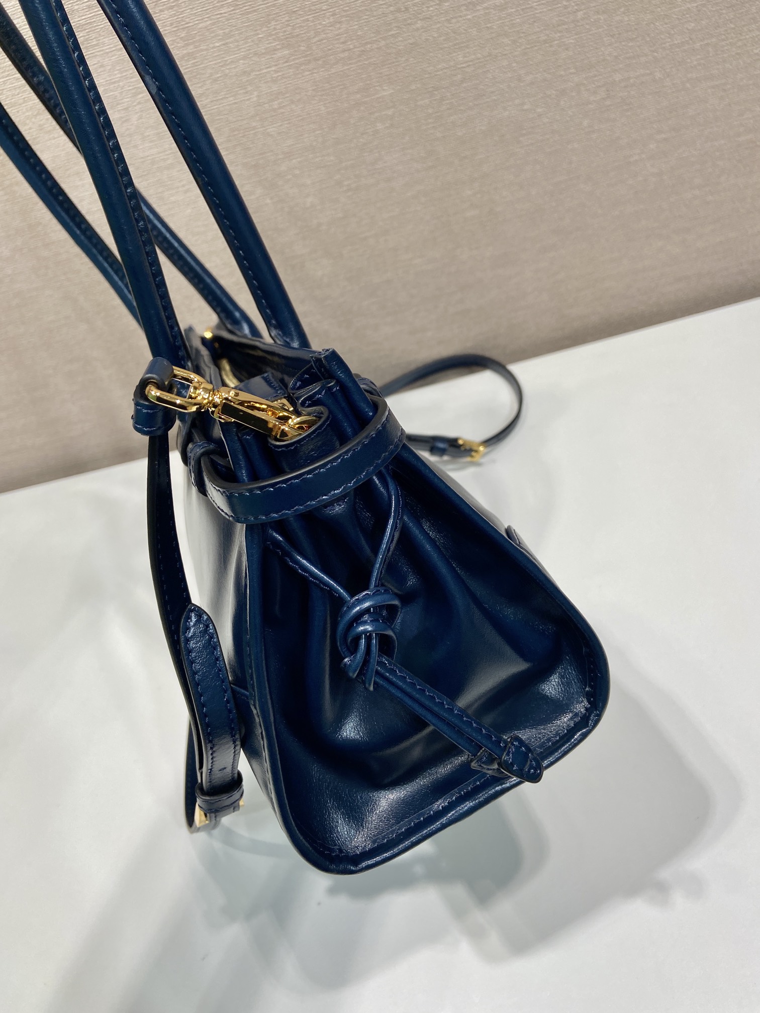 中号 普拉达 PRADA Bonnie 手提单肩包 皮革 蓝色 F0-1BA426 