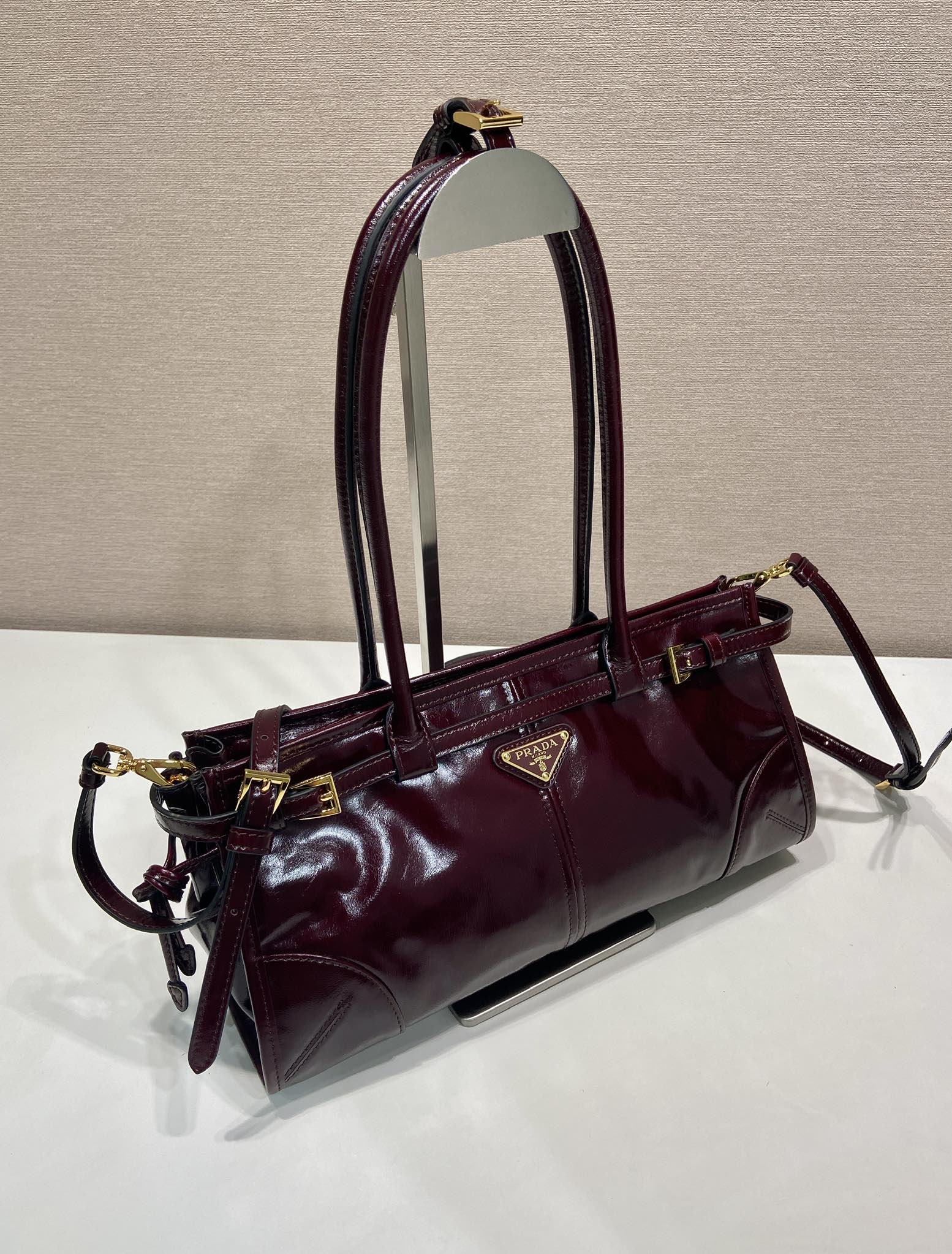 中号 普拉达 PRADA Bonnie 手提单肩包 皮革 勃艮第红色 F0-1BA426_2CYR_F0LV7