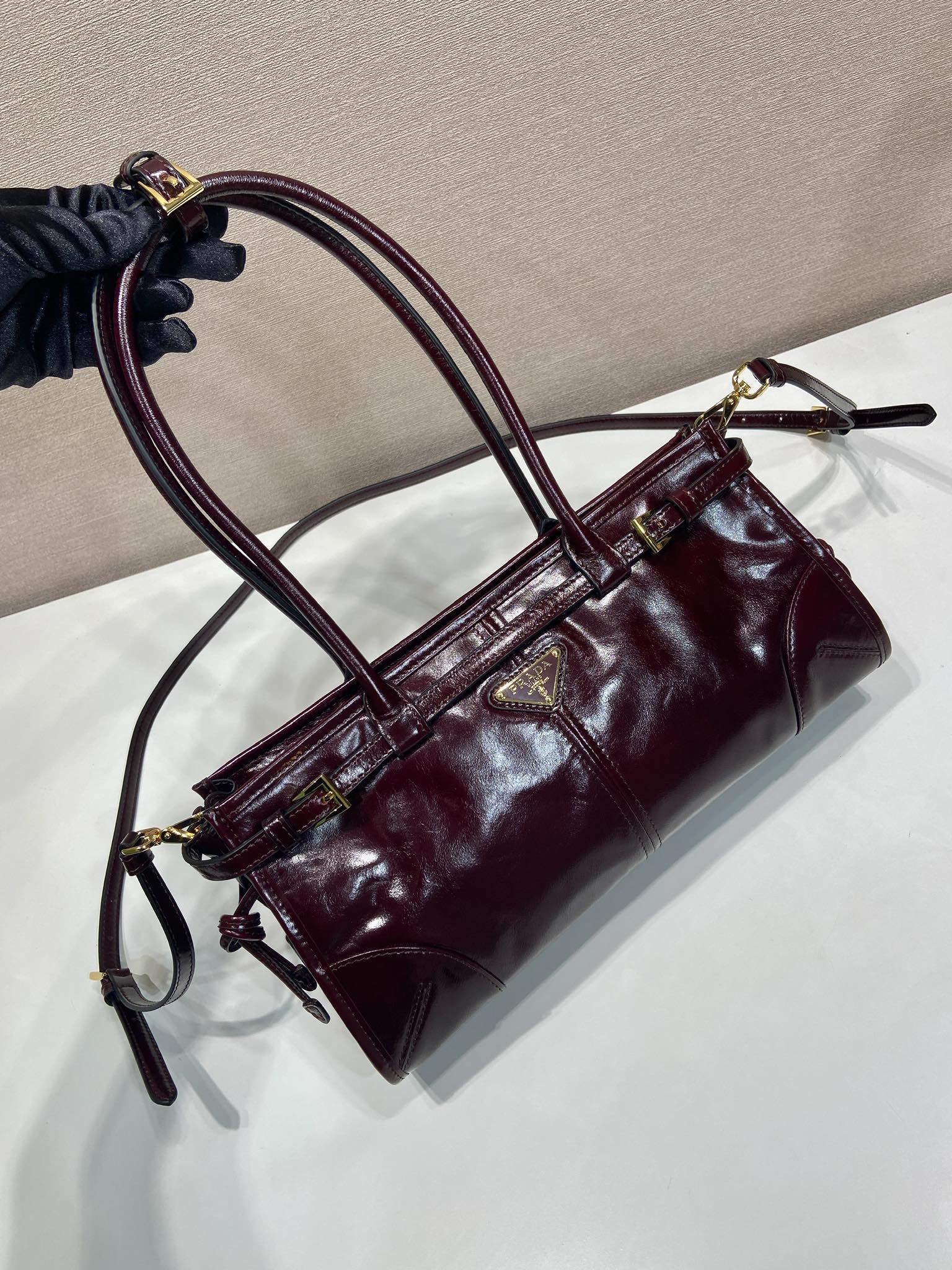 中号 普拉达 PRADA Bonnie 手提单肩包 皮革 勃艮第红色 F0-1BA426_2CYR_F0LV7
