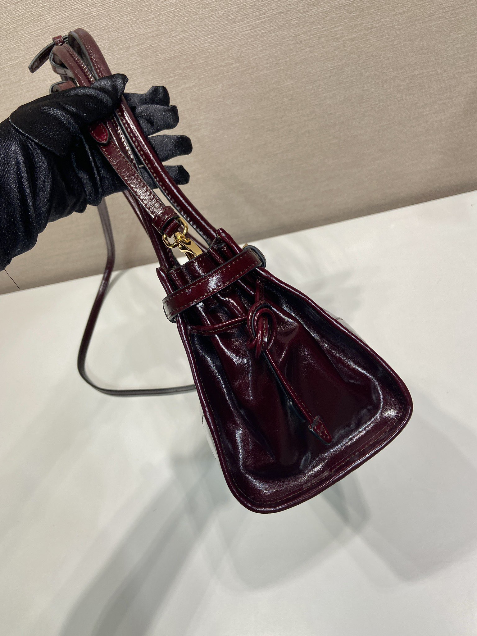 中号 普拉达 PRADA Bonnie 手提单肩包 皮革 勃艮第红色 F0-1BA426_2CYR_F0LV7