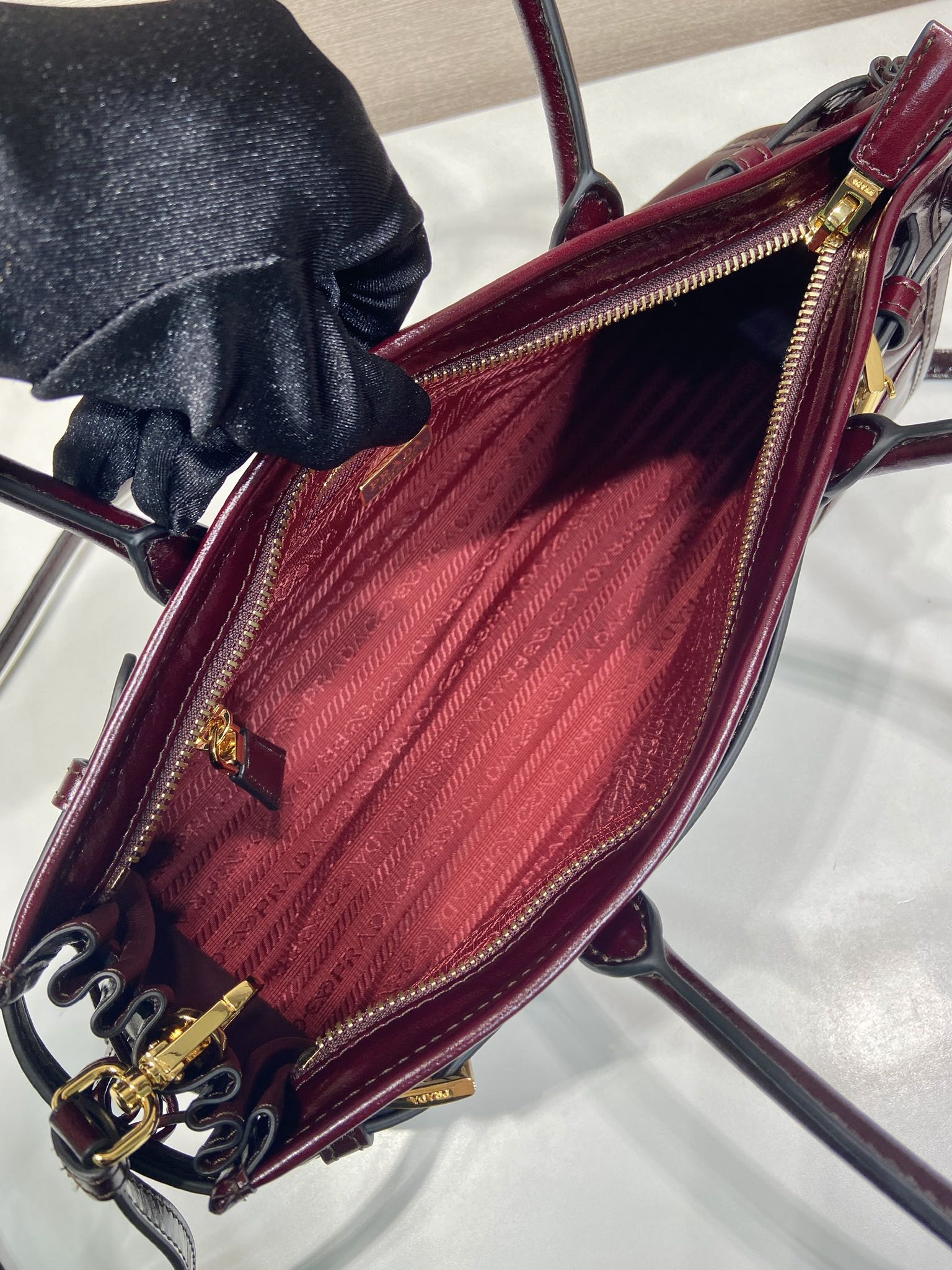 中号 普拉达 PRADA Bonnie 手提单肩包 皮革 勃艮第红色 F0-1BA426_2CYR_F0LV7