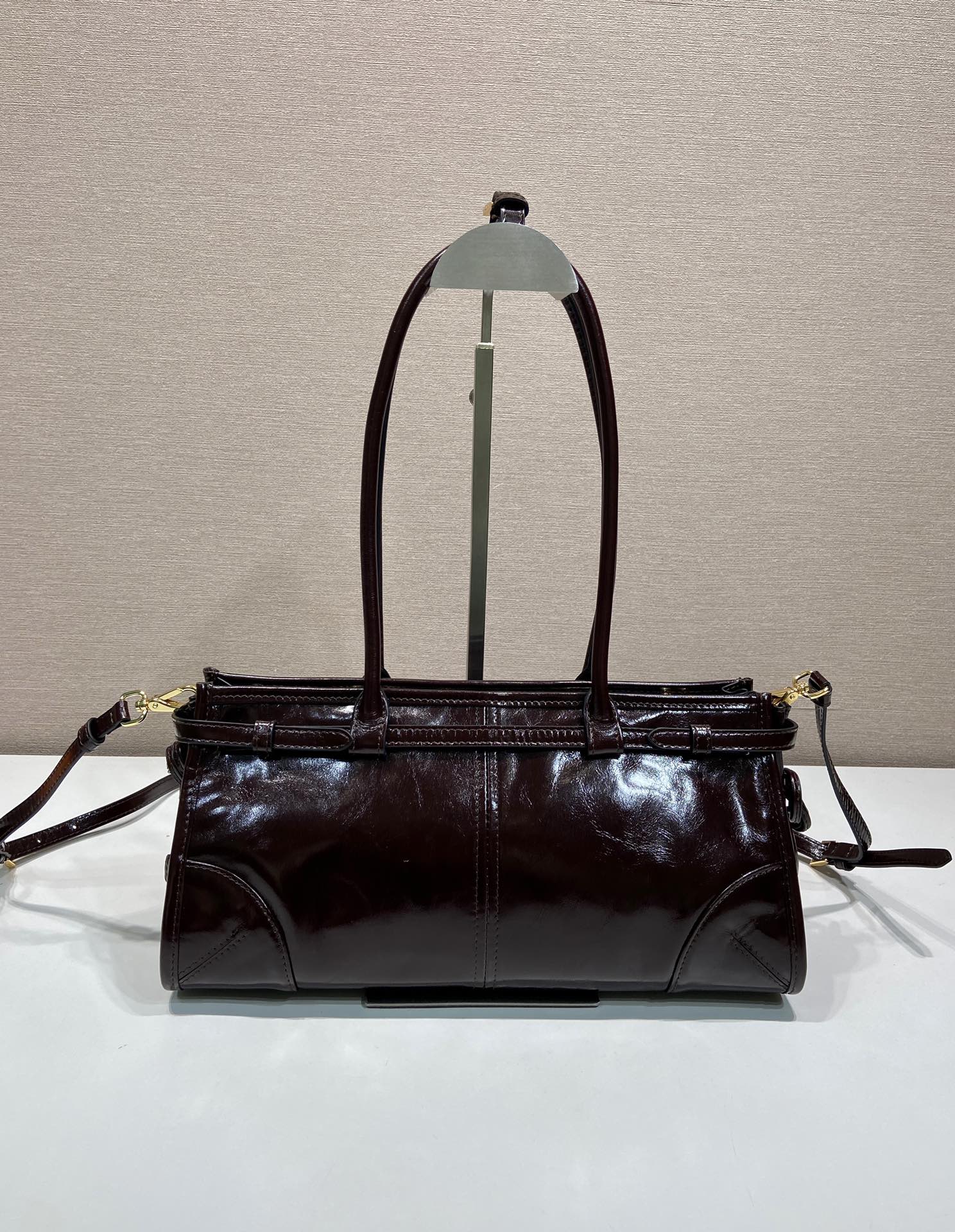 中号 普拉达 PRADA Bonnie 手提单肩包 皮革 深棕红  1BA426_2CYR_F01D6