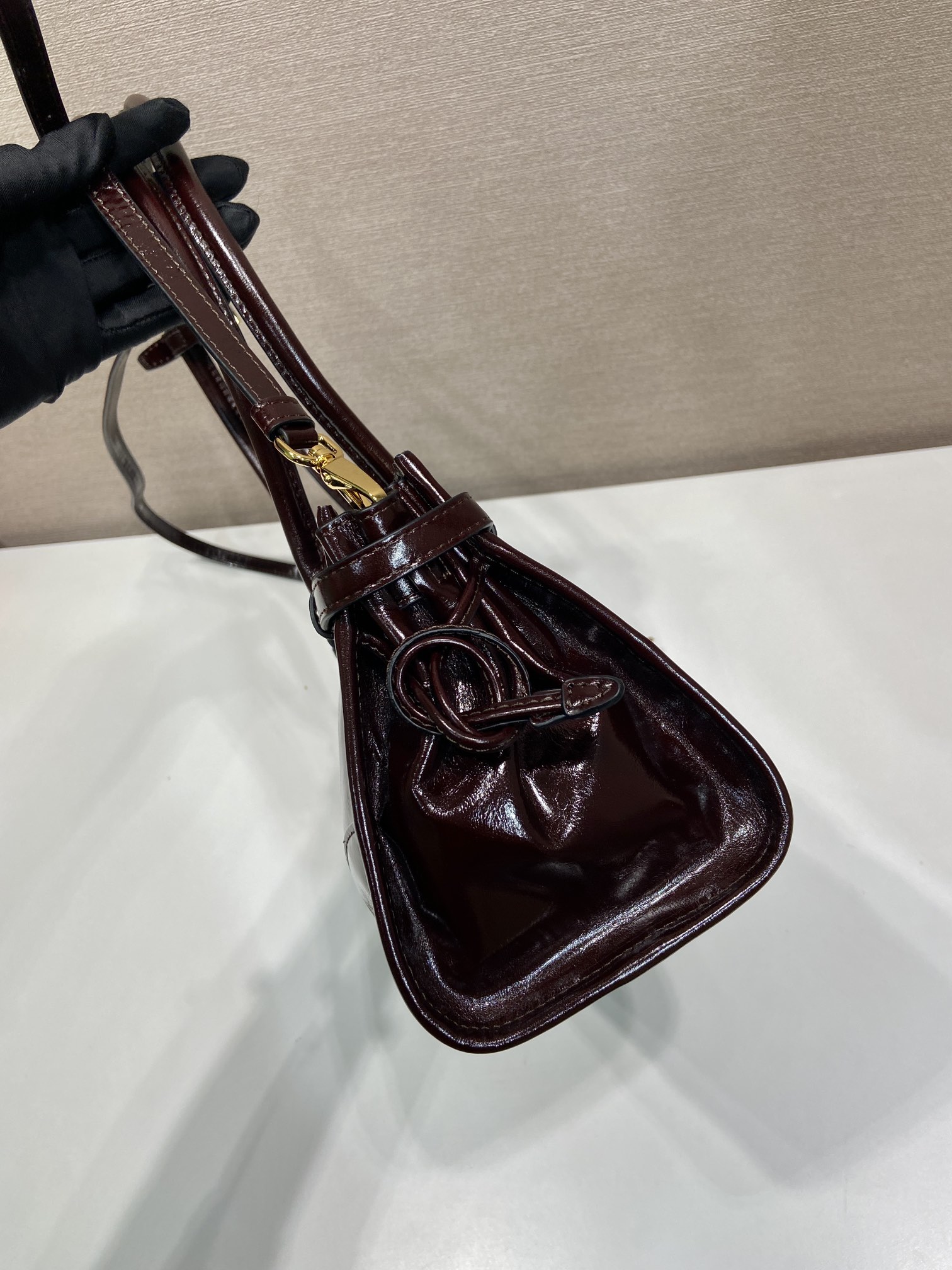 中号 普拉达 PRADA Bonnie 手提单肩包 皮革 深棕红  1BA426_2CYR_F01D6