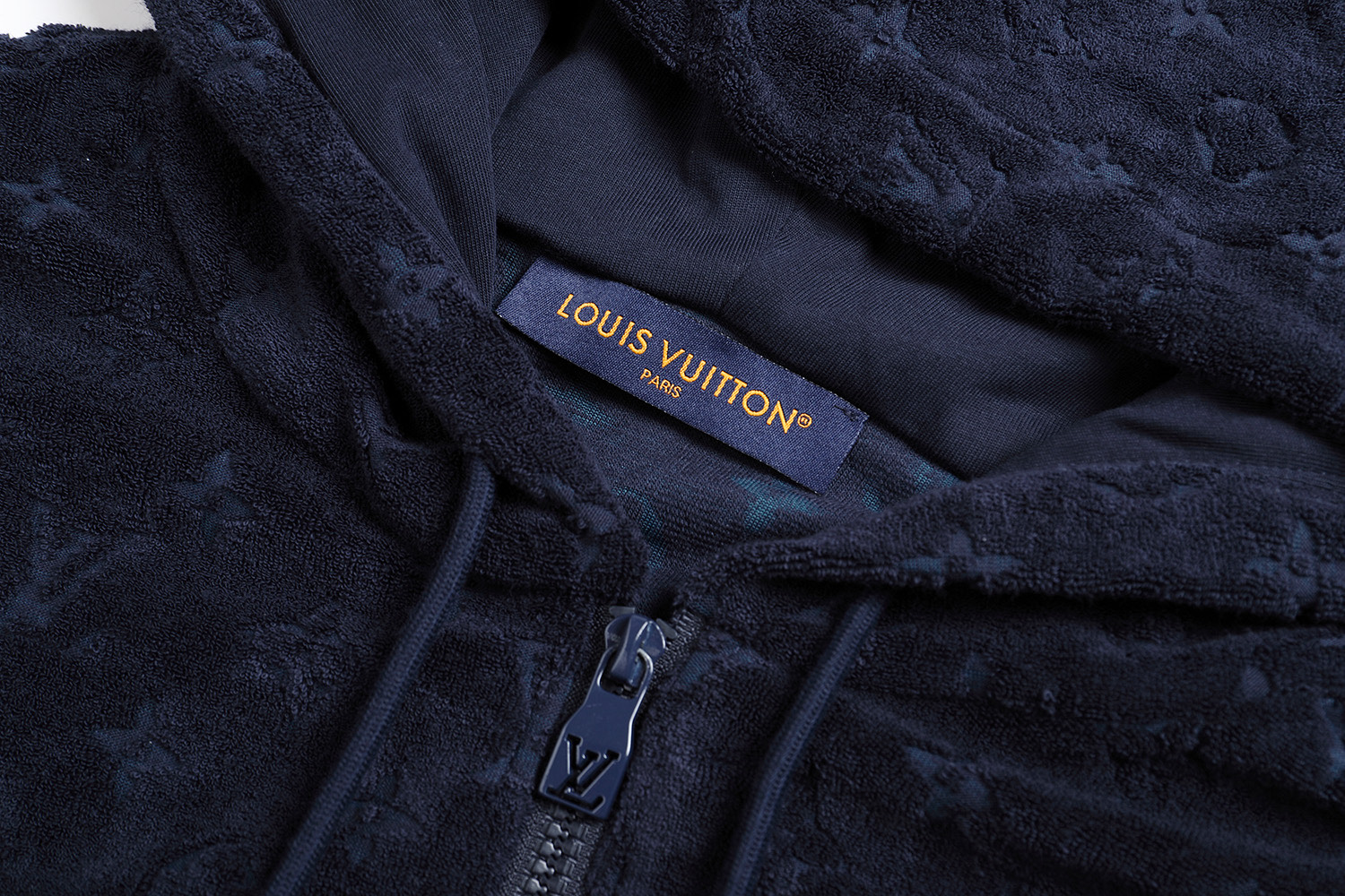 LOUIS VUITTON 路易威登 满印毛圈拉链连帽卫衣 连帽衫 外套 长袖 蓝色 C0 