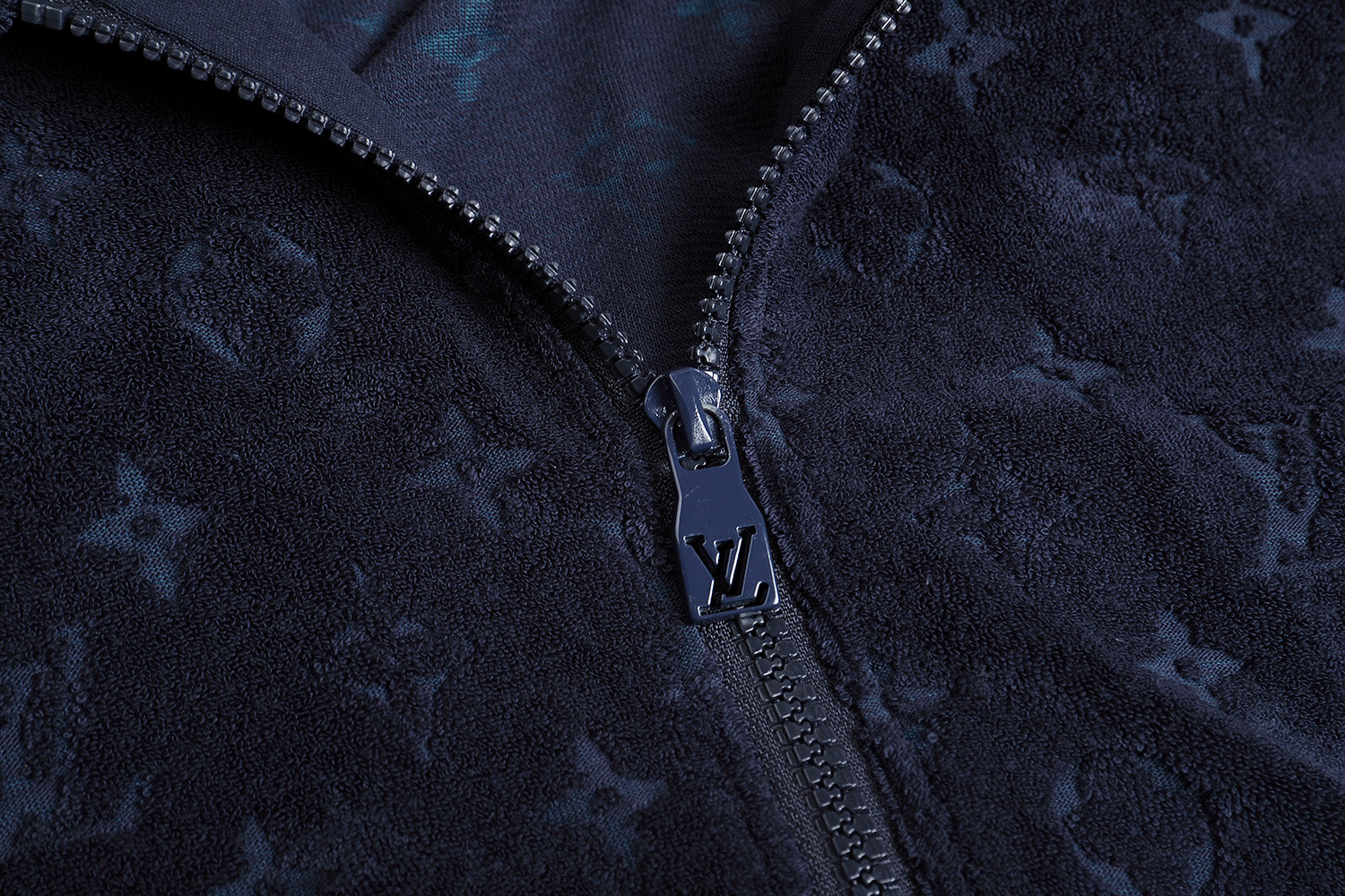 LOUIS VUITTON 路易威登 满印毛圈拉链连帽卫衣 连帽衫 外套 长袖 蓝色 C0 