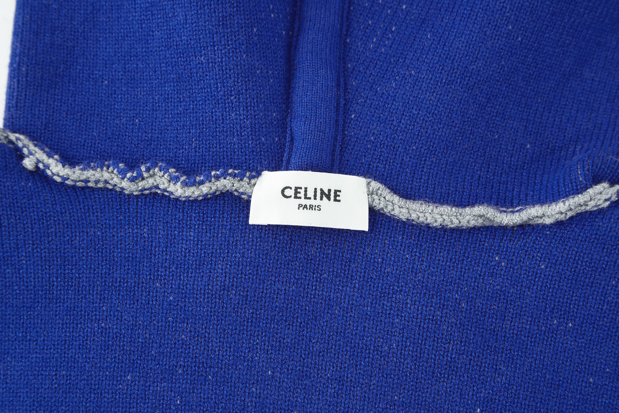 CELINE 赛琳 撞色凯旋门提花标识针织连帽衫 毛衣 针织衫 外套 长袖 灰色 B2 RY0QZ0X73-10DU