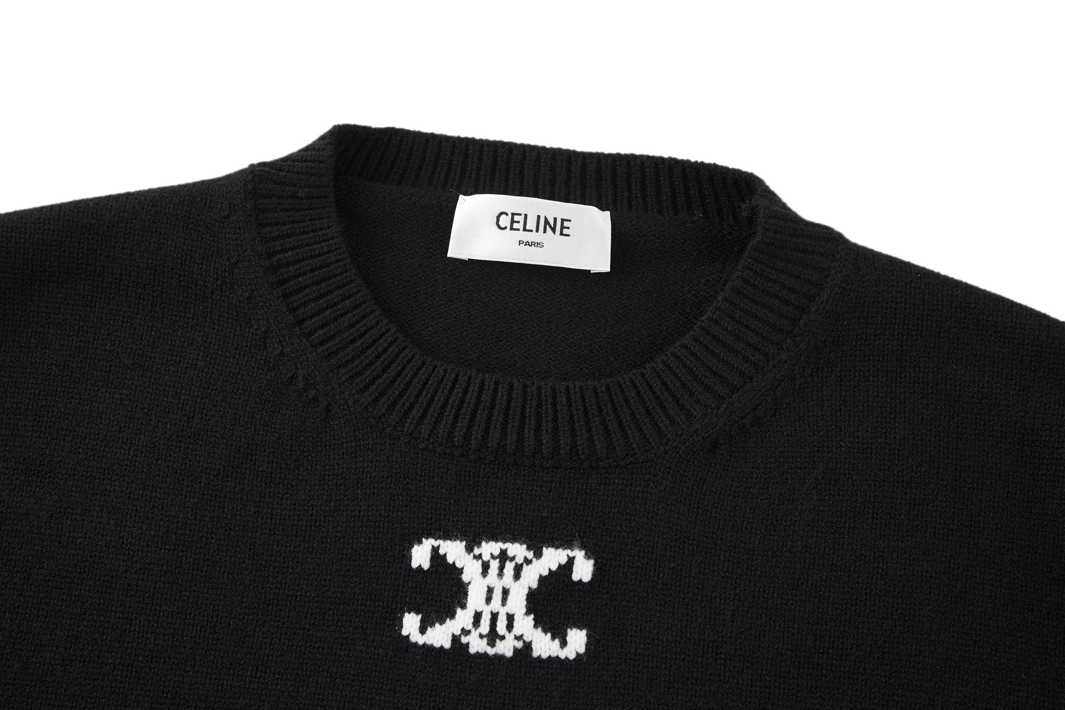 CELINE 赛琳 凯旋门提花圆领毛衣套头 针织衫 长袖 外套 黑色 B0 