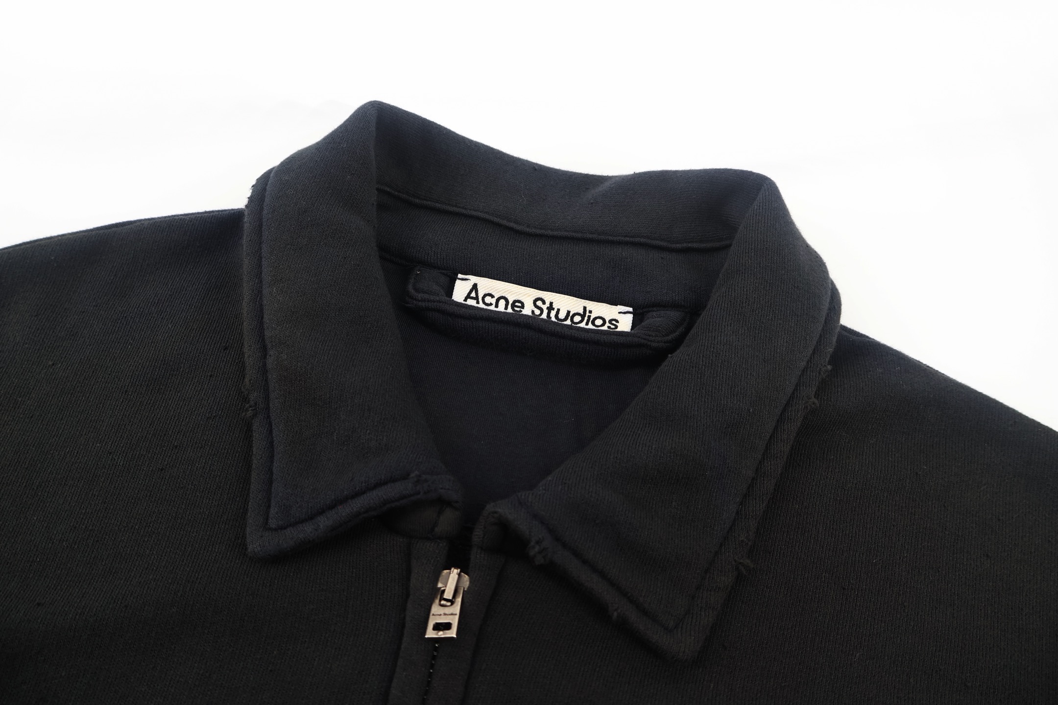 Acne Studios 1996做旧破坏翻领短款拉链卫衣夹克 外套 秋冬 长袖 黑色 灰色 B2