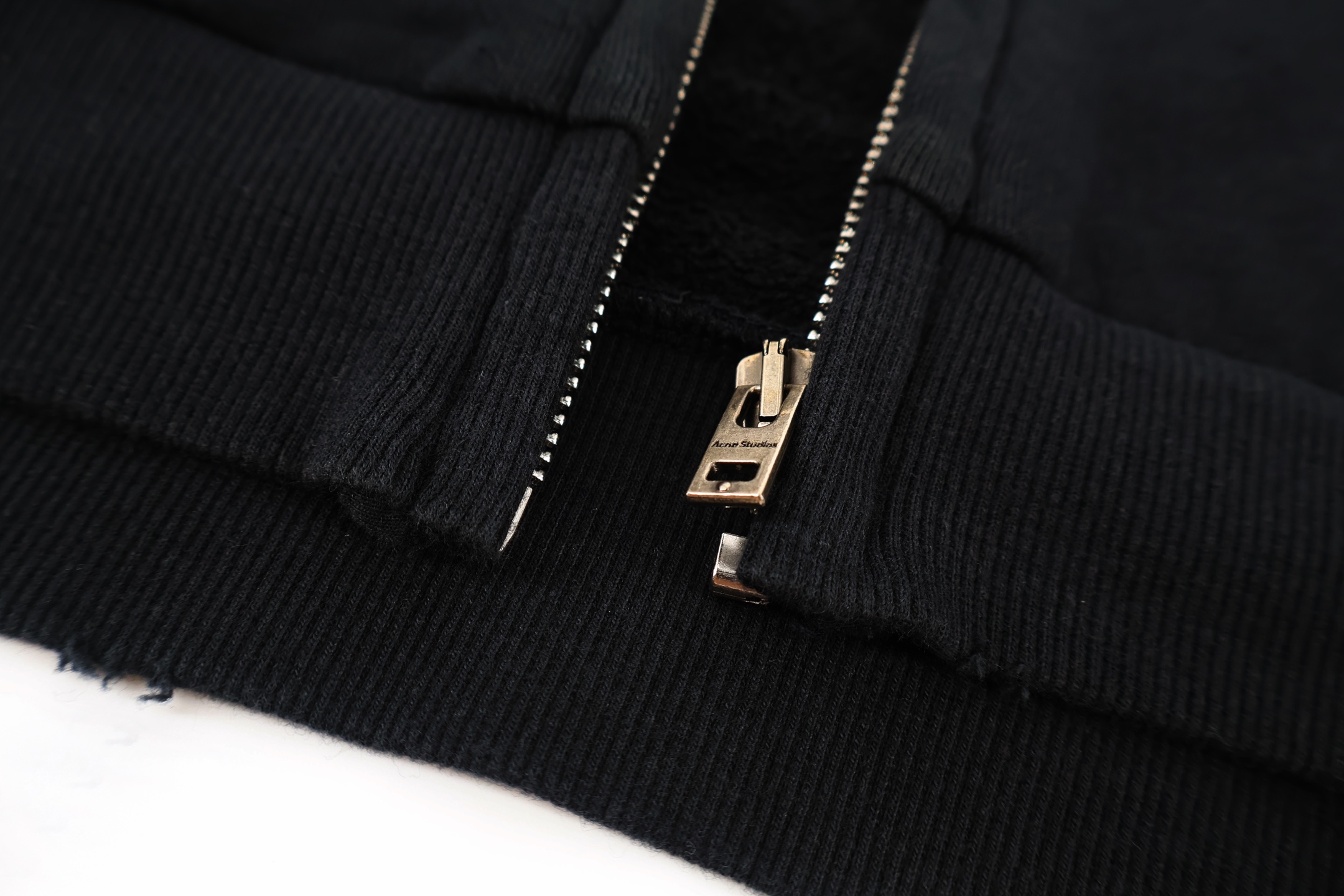 Acne Studios 1996做旧破坏翻领短款拉链卫衣夹克 外套 秋冬 长袖 黑色 灰色 B2