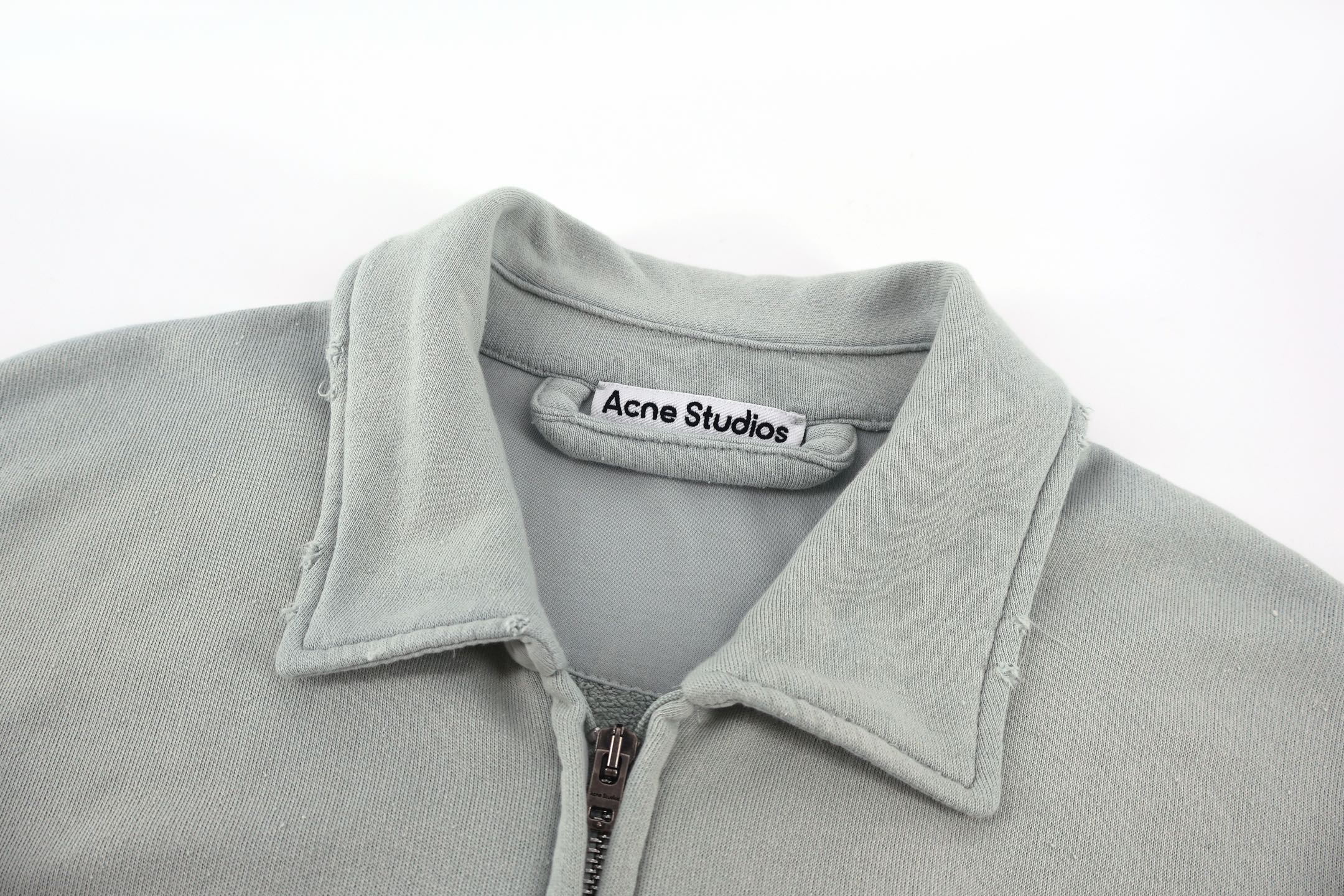 Acne Studios 1996做旧破坏翻领短款拉链卫衣夹克 外套 秋冬 长袖 黑色 灰色 B2