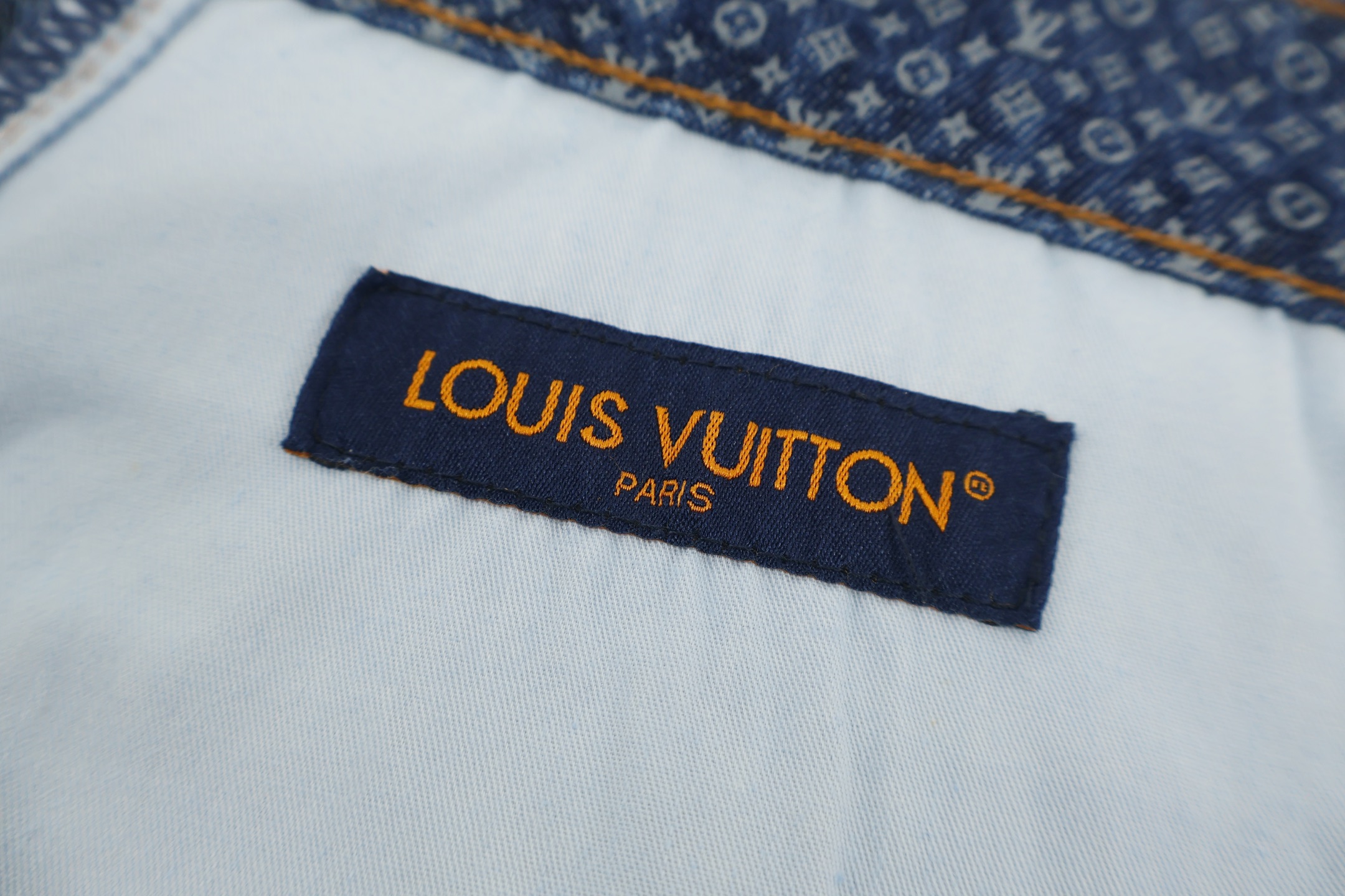 LOUIS VUITTON 路易威登 LV 满福老花纳米纹理牛仔短裤 休闲裤 裤子 五分裤 蓝色 C0