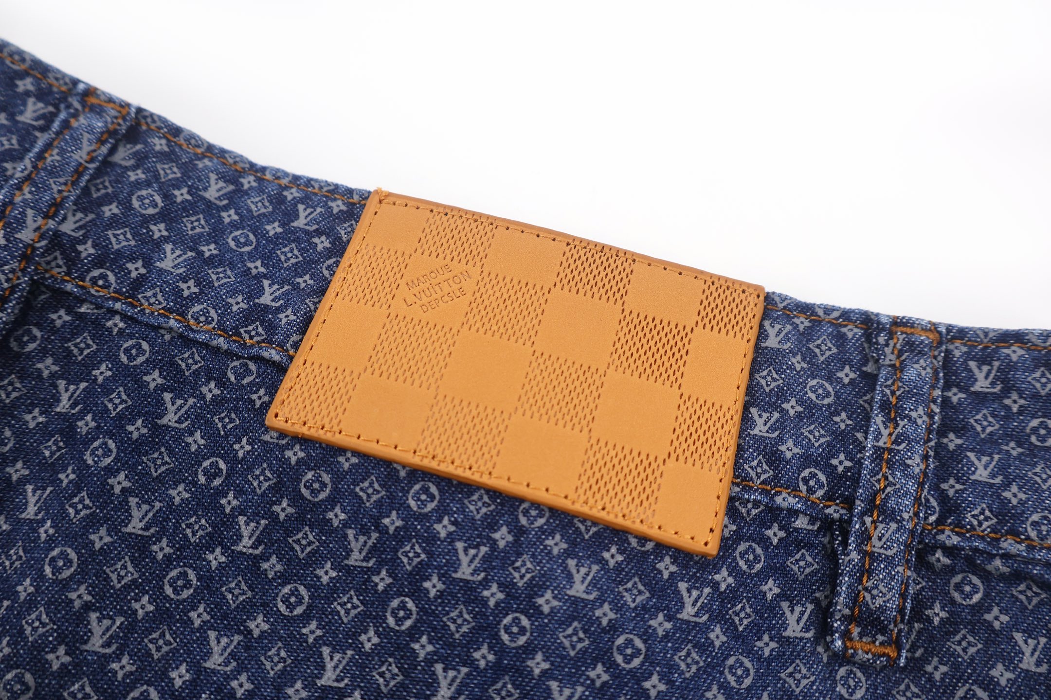 LOUIS VUITTON 路易威登 LV 满福老花纳米纹理牛仔短裤 休闲裤 裤子 五分裤 蓝色 C0