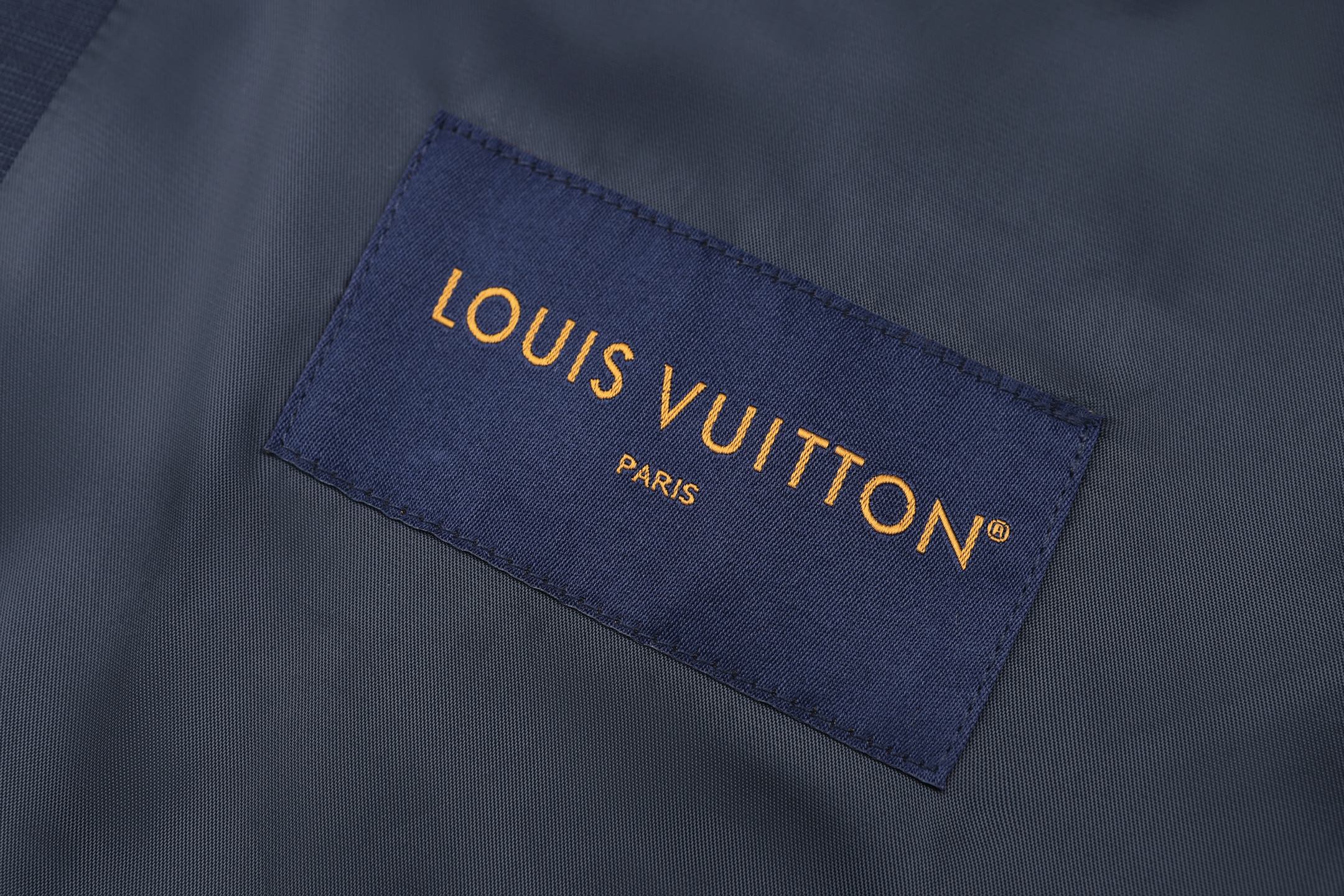LOUIS VUITTON 路易威登 皮革标识混纺拉链工装外套 夹克 长袖 秋冬 藏蓝色 C0