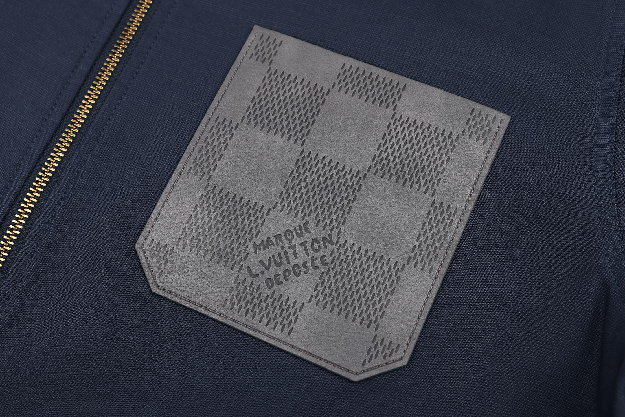 LOUIS VUITTON 路易威登 皮革标识混纺拉链工装外套 夹克 长袖 秋冬 藏蓝色 C0